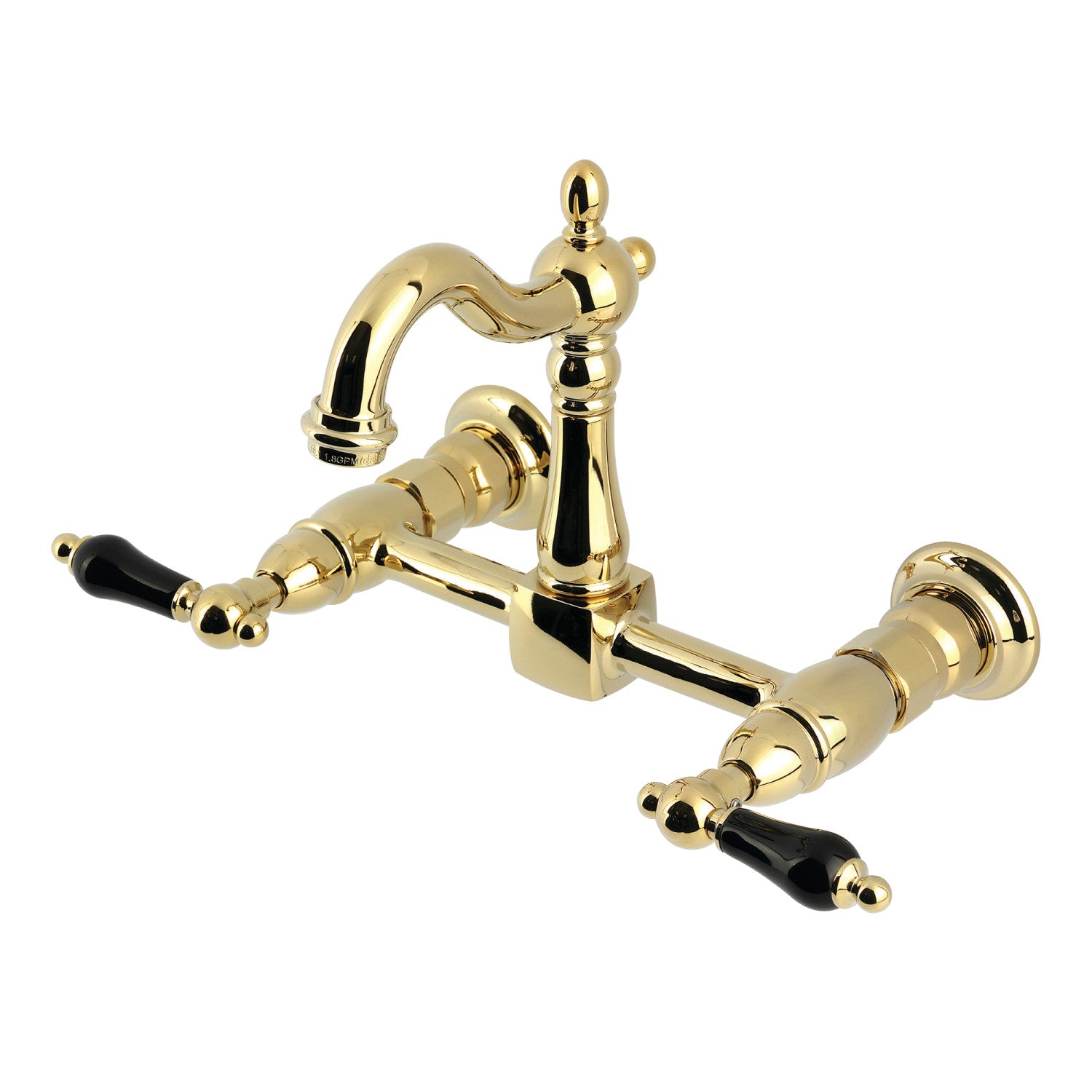 Kingston Heirloom KS2442PKL - Robinet de cuisine à deux poignées 2 trous Wall Mount Bridge, laiton poli