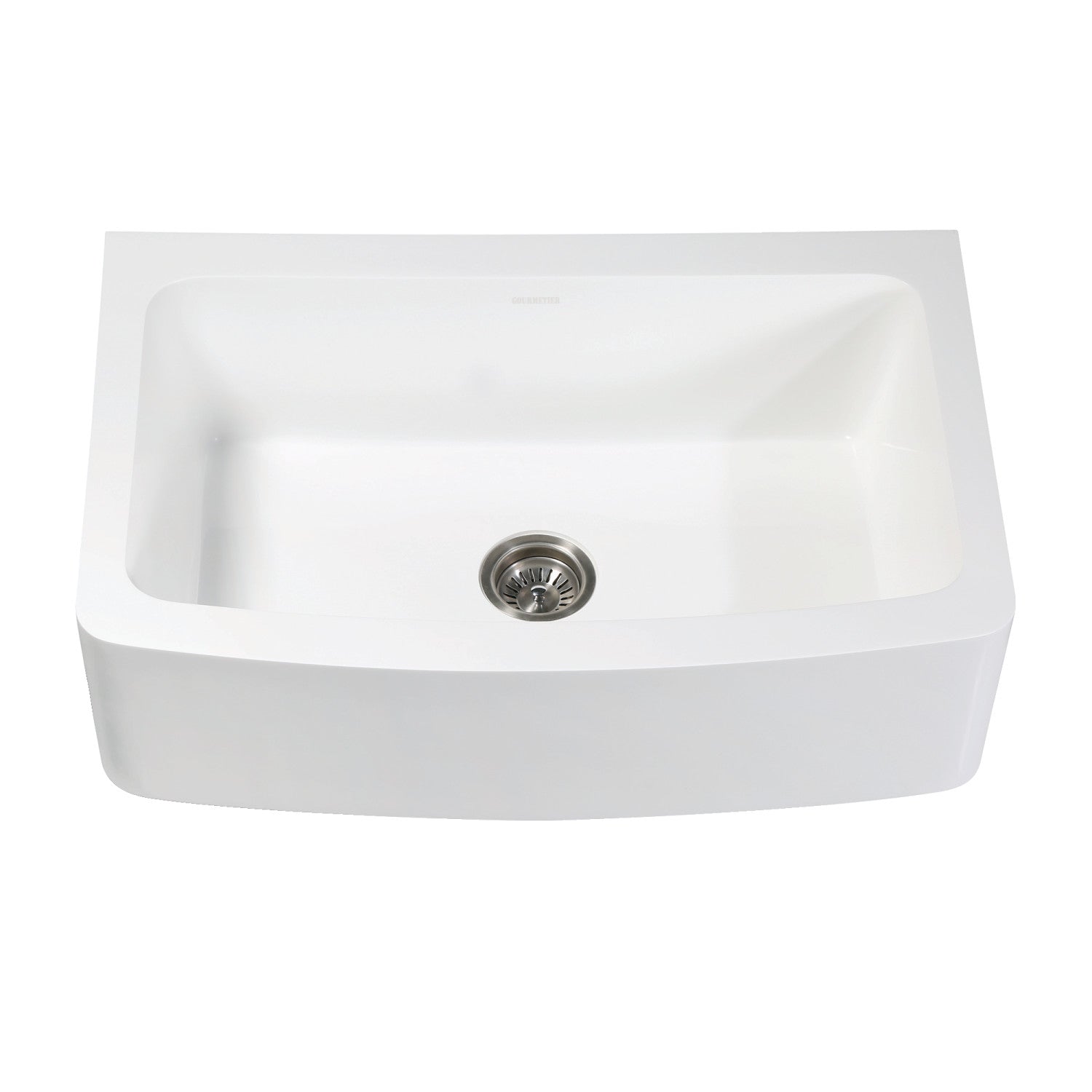Kingston Tulare GKFA33229 - Arcticstone 33-Inch Solid Surface White Stone Apron-Front Single Bowl Farmhouse Kitchen Sink with Strainer, Matte White