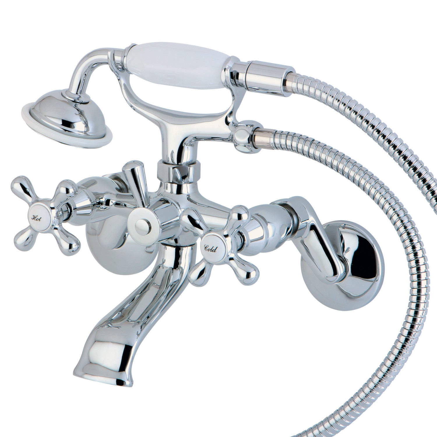 Kingston Heirloom KS266C - Robinet de baignoire à deux poignées Kingston 2 trous avec douche à main, chrome poli