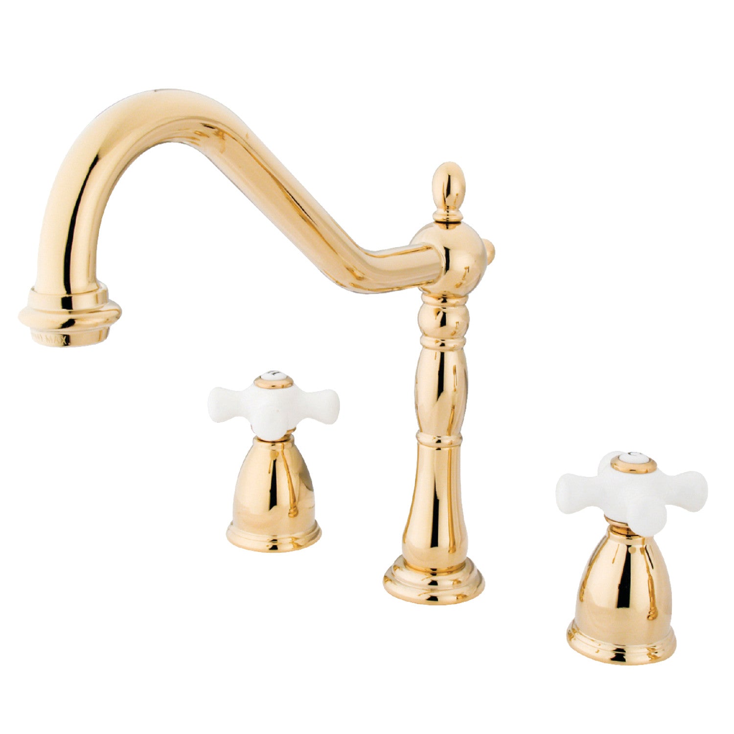 Kingston Heirloom KB1792PXLS - Robinet de cuisine à double poignée Heritage 3 trous, laiton poli