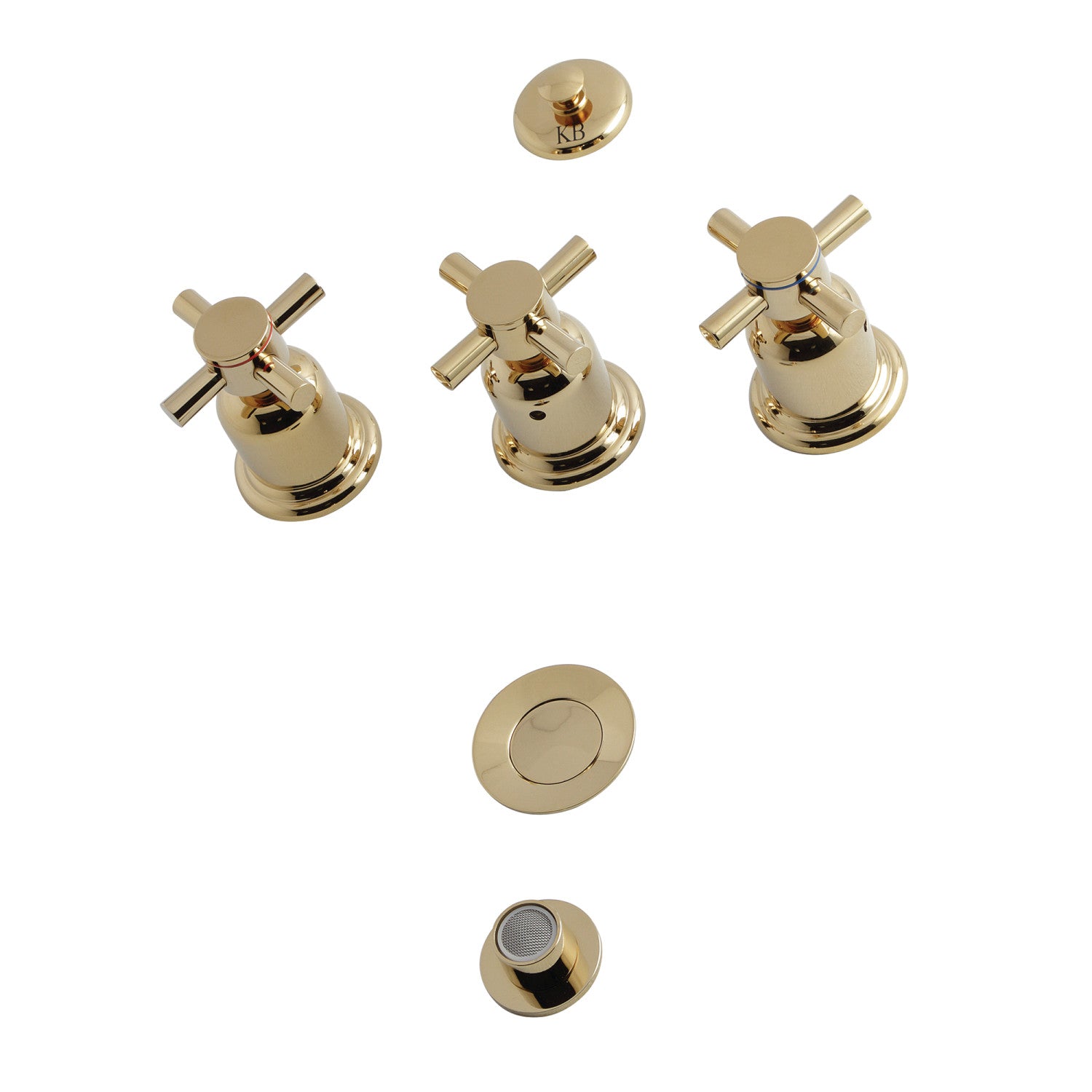 Kingston Sona KB6322DX - Robinet de bidet vertical à trois poignées Concord avec laiton à tirette, laiton poli