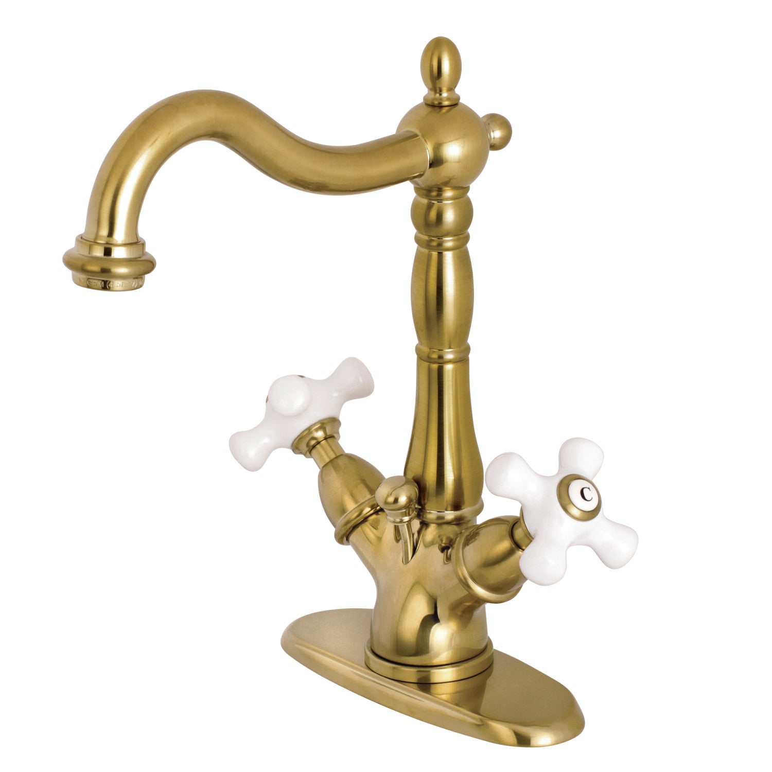 Kingston Heirloom KS1437PX - Heritage Double-Handle 1-or-3 Robinet de salle de bains à trou unique avec couvercle en laiton, laiton brossé