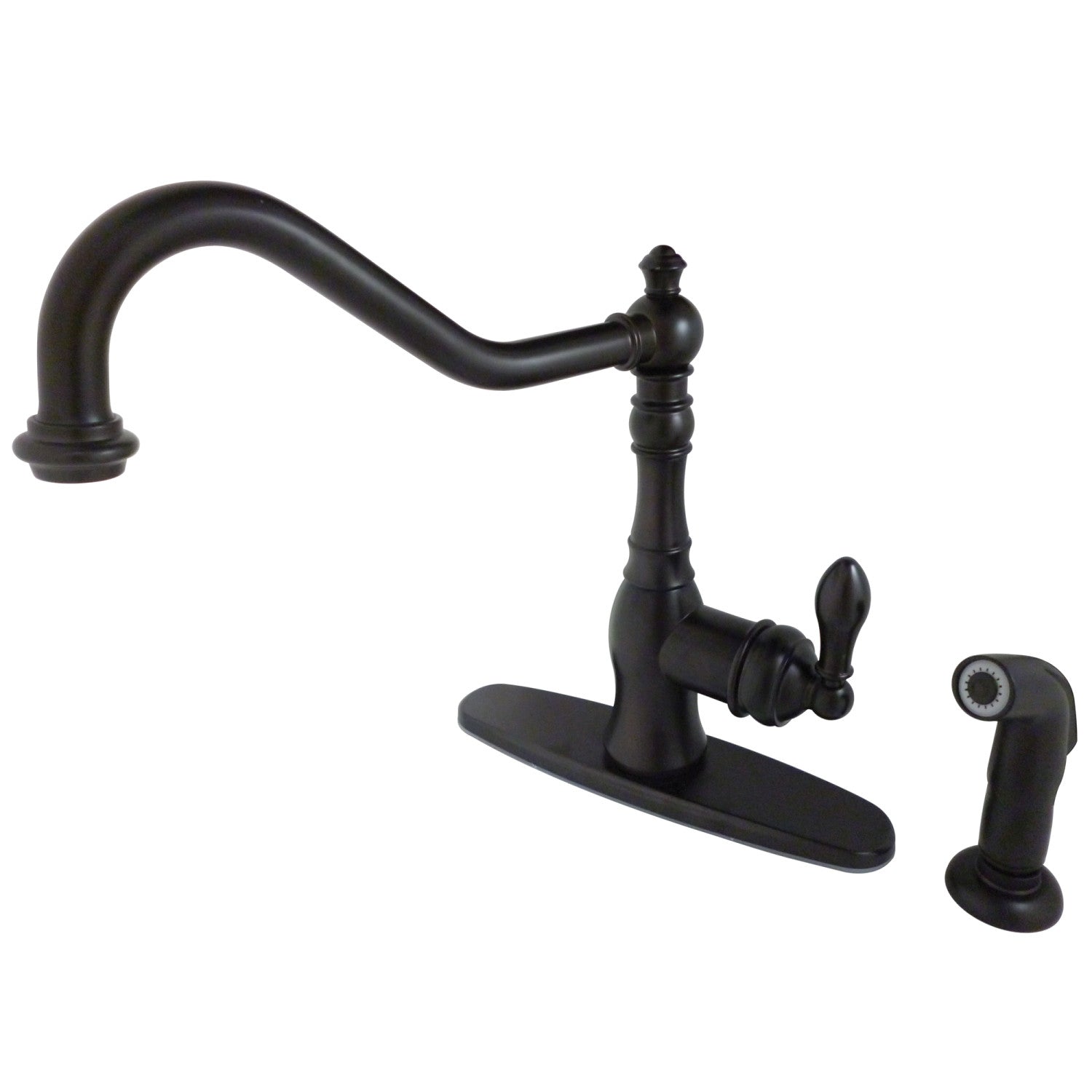 Kingston Heirloom GSY7705ACLSP - Robinet de cuisine américain classique à une poignée 2-or-4 trou de pont avec pulvérisateur latéral, bronze frotté à l'huile