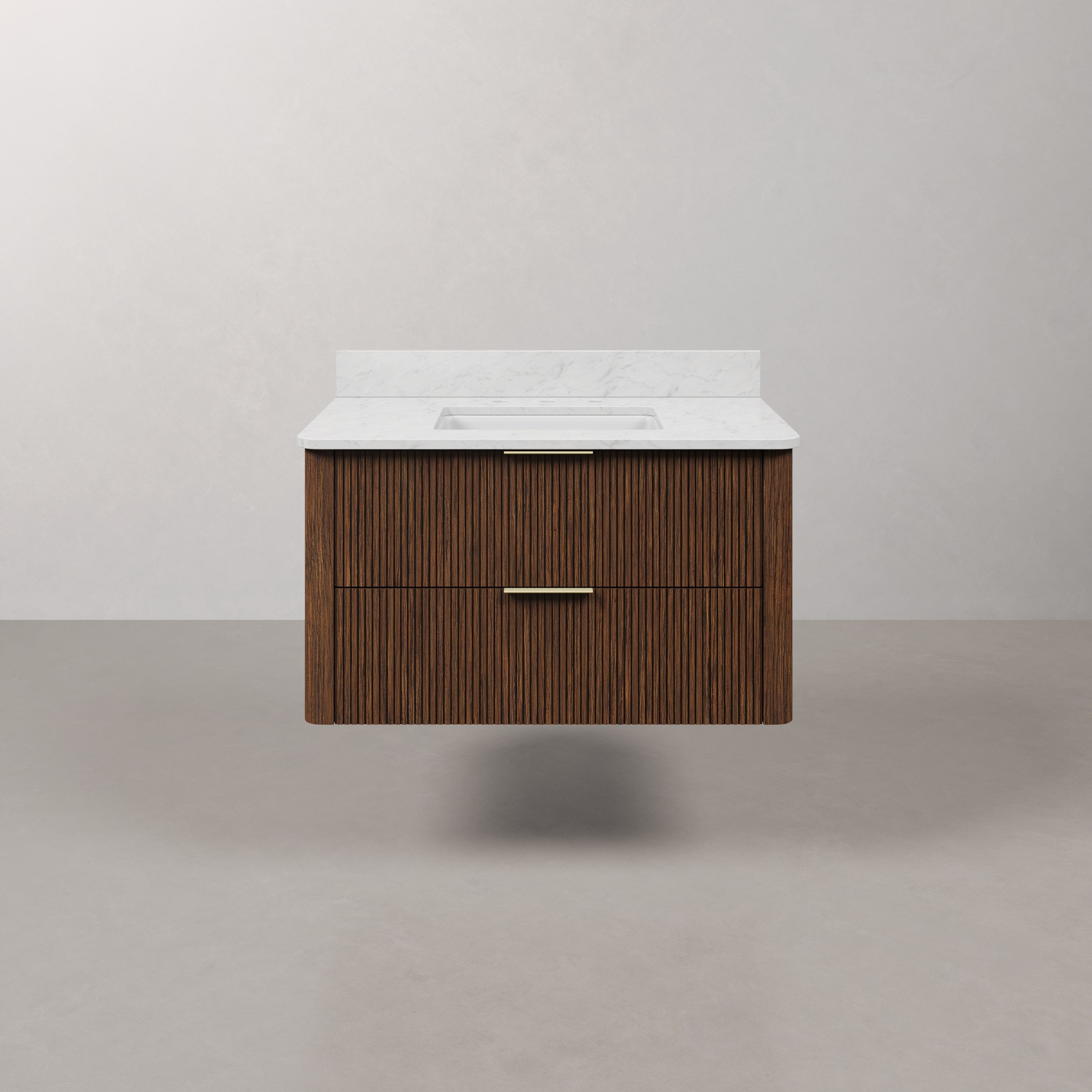 Kingston Luxe EU36EM00TO - 36 in. x 22 in. Bathroom Vanity Single Sink Freestanding with Carrara White Engineered Stone Top, Truffle Oak