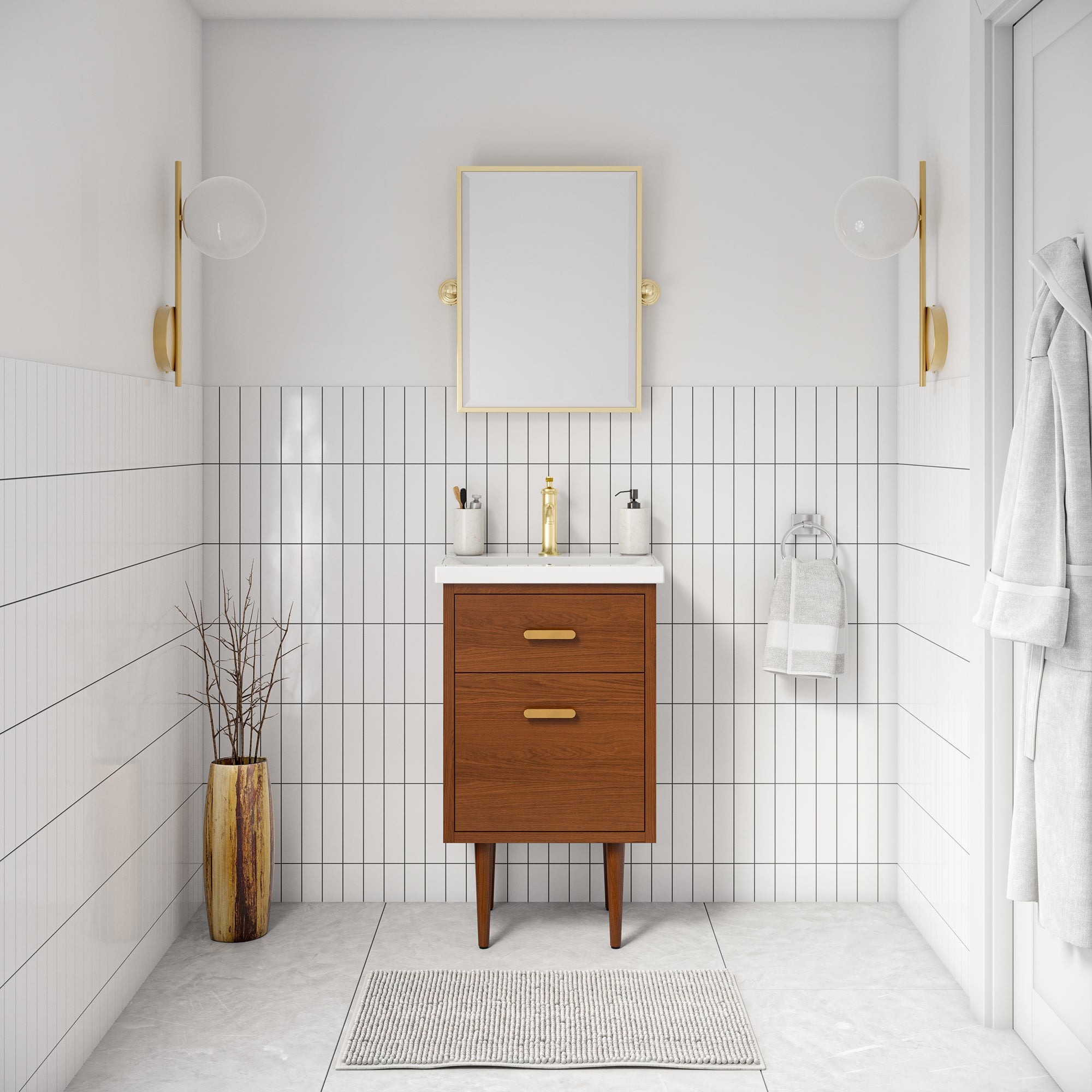 Kingston Luxe BD20CR06HW - 20.5 in. x 15.7 in. Bathroom Vanity White Ceramic Top, Honey Walnut