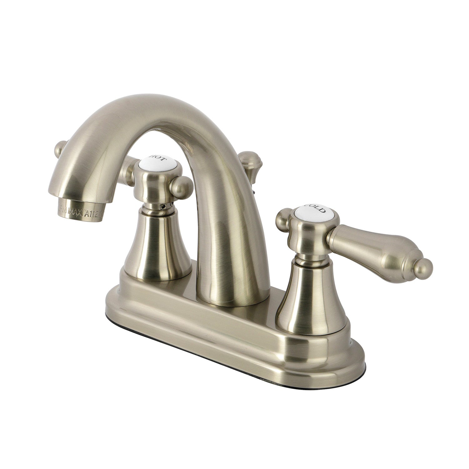 Kingston Heirloom KS7618BAL - Héritier Double poignée 3 trous montage sur plage 4-Inch Centerset Robinet de salle de bain avec laiton à tirette, Nickel brossé