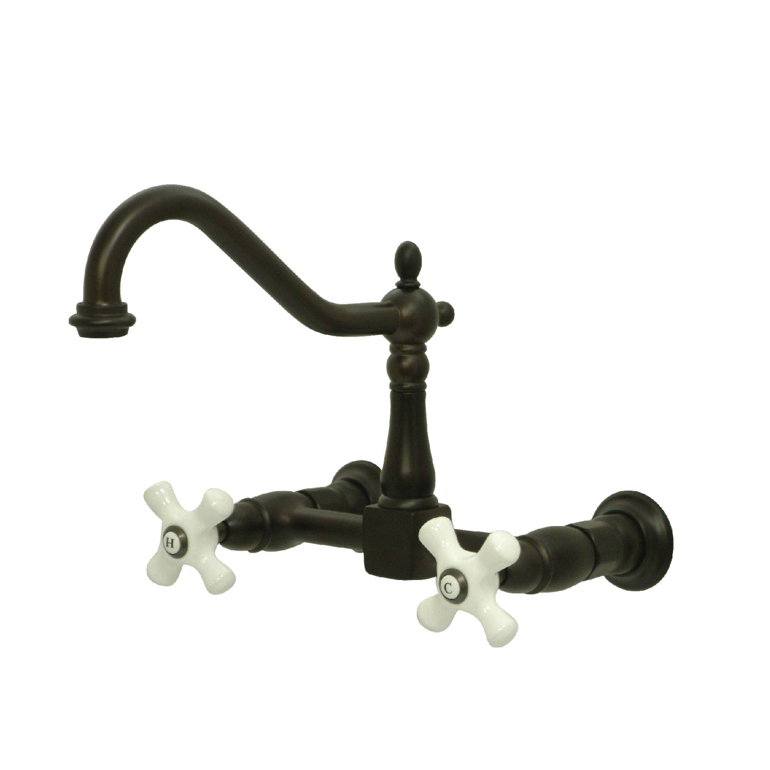 Kingston Heirloom KS1245PX - Robinet de cuisine à deux poignées Heritage 2 trous Wall Mount Bridge, Bronze frotté à l'huile
