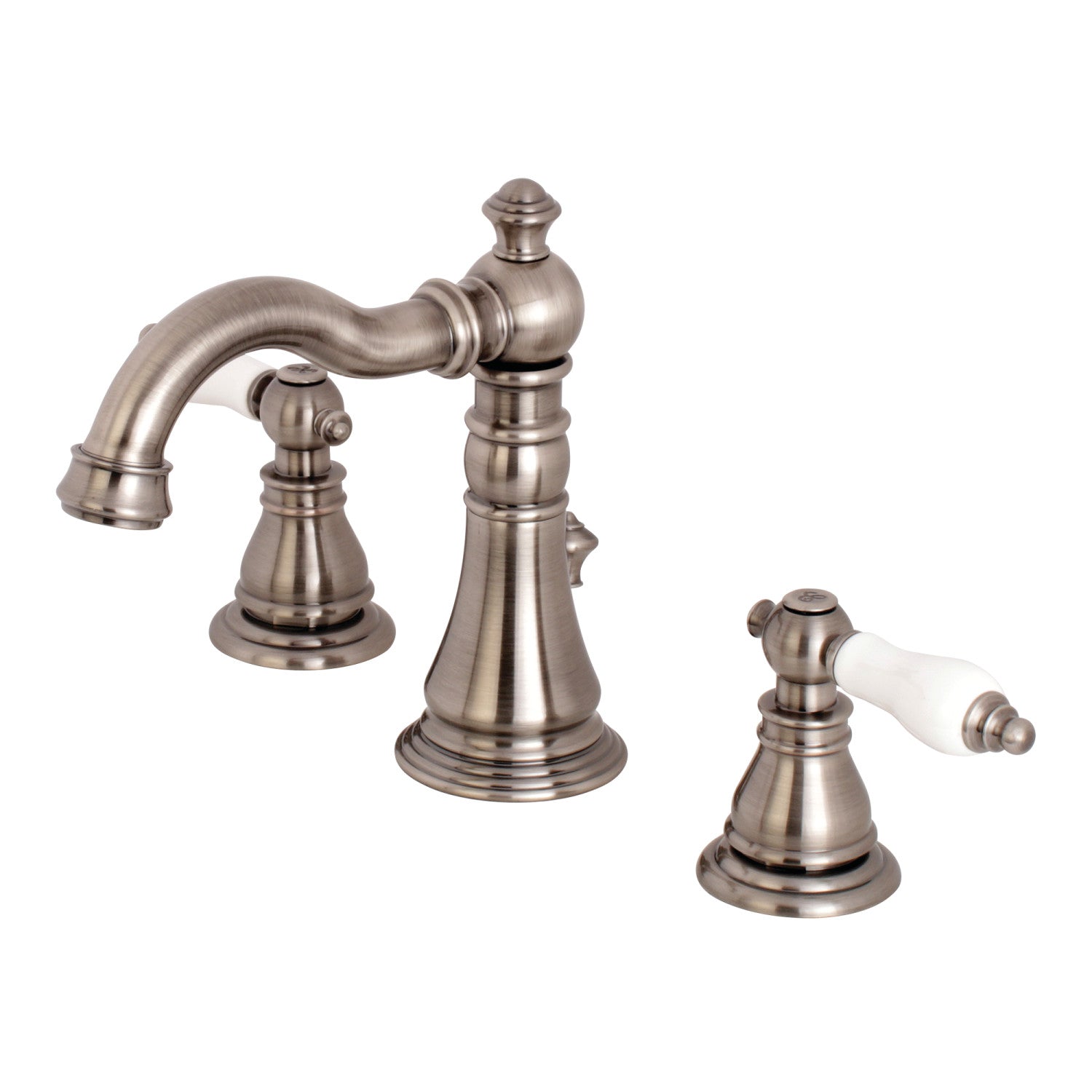 Kingston Heirloom FSC1974APL - Robinet de salle de bain à grande échelle à deux poignées American Patriot 3 trous, acier inoxydable noir