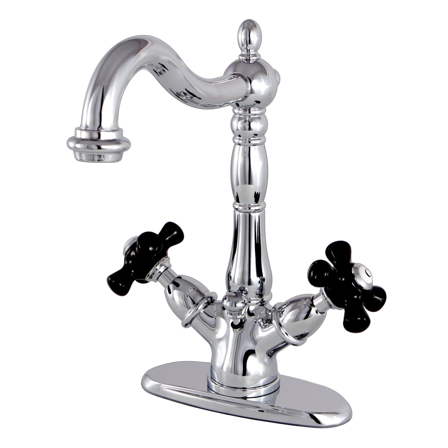 Kingston Heirloom KS1431PKX - Duchesse Double-poignée 1-or-3 Trou montage sur plage 4-Inch Centerset Robinet de salle de bains avec laiton à tirette, poli Chrome
