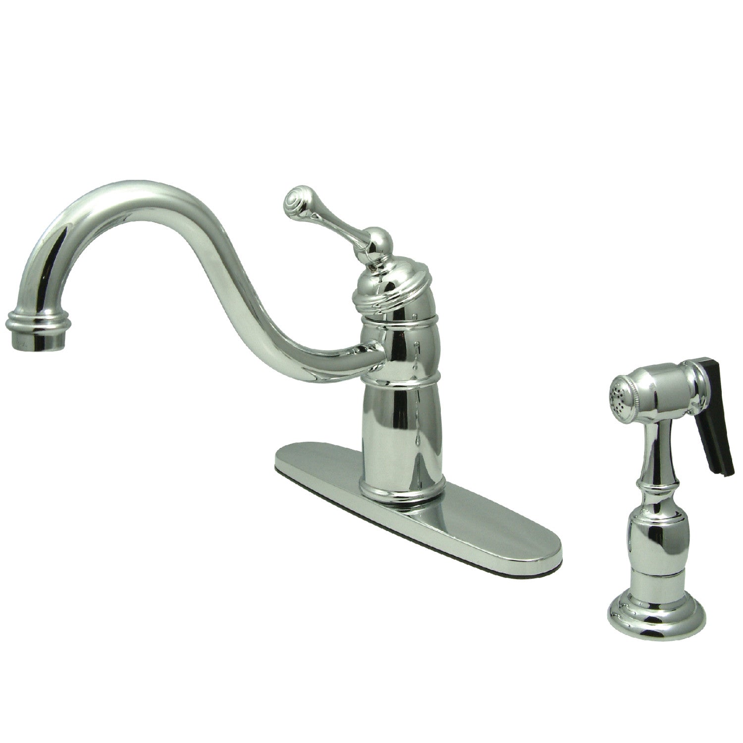 Kingston Heirloom KB1571BLBS - Robinet de cuisine victorien à une poignée 2-or-4 avec pulvérisateur en laiton, chrome poli