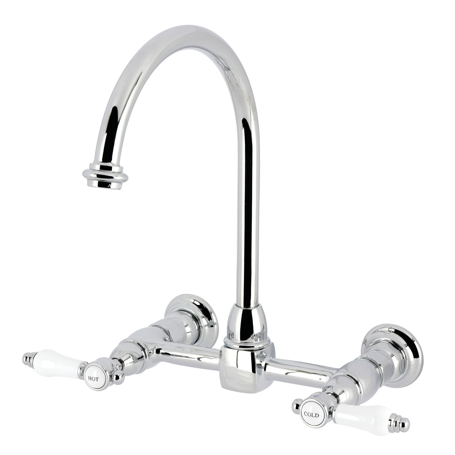 Kingston Tulare KS1291BPL - Robinet de cuisine Bel-Air à deux poignées 2 trous Wall Mount Bridge, chrome poli