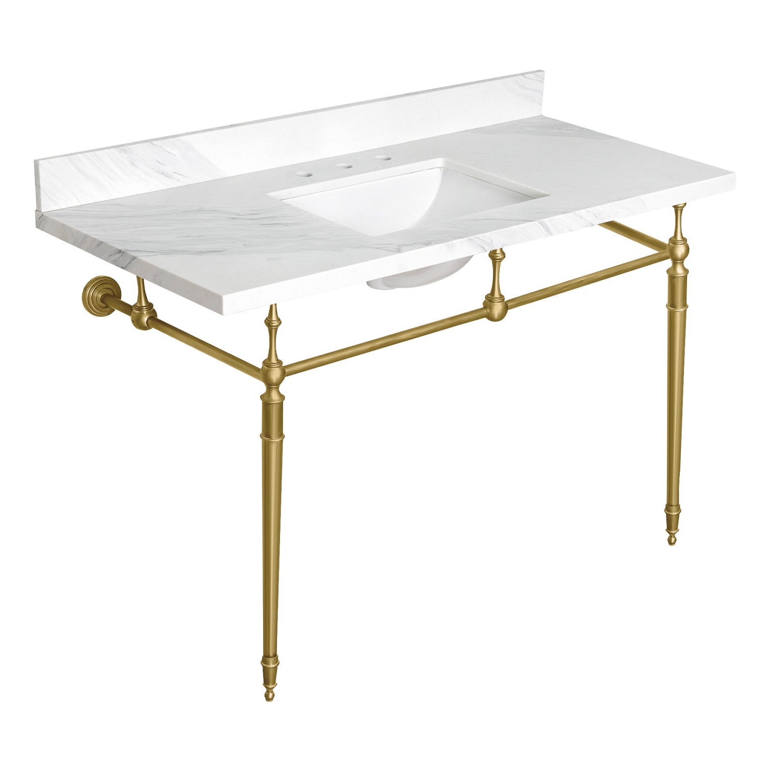 Kingston Mayorca KVPB4922W38CLV7 49-Inch Quartz Console Sink with Brass Legs (8-Inch, 3-Hole), Quartz White/Brushed Brass