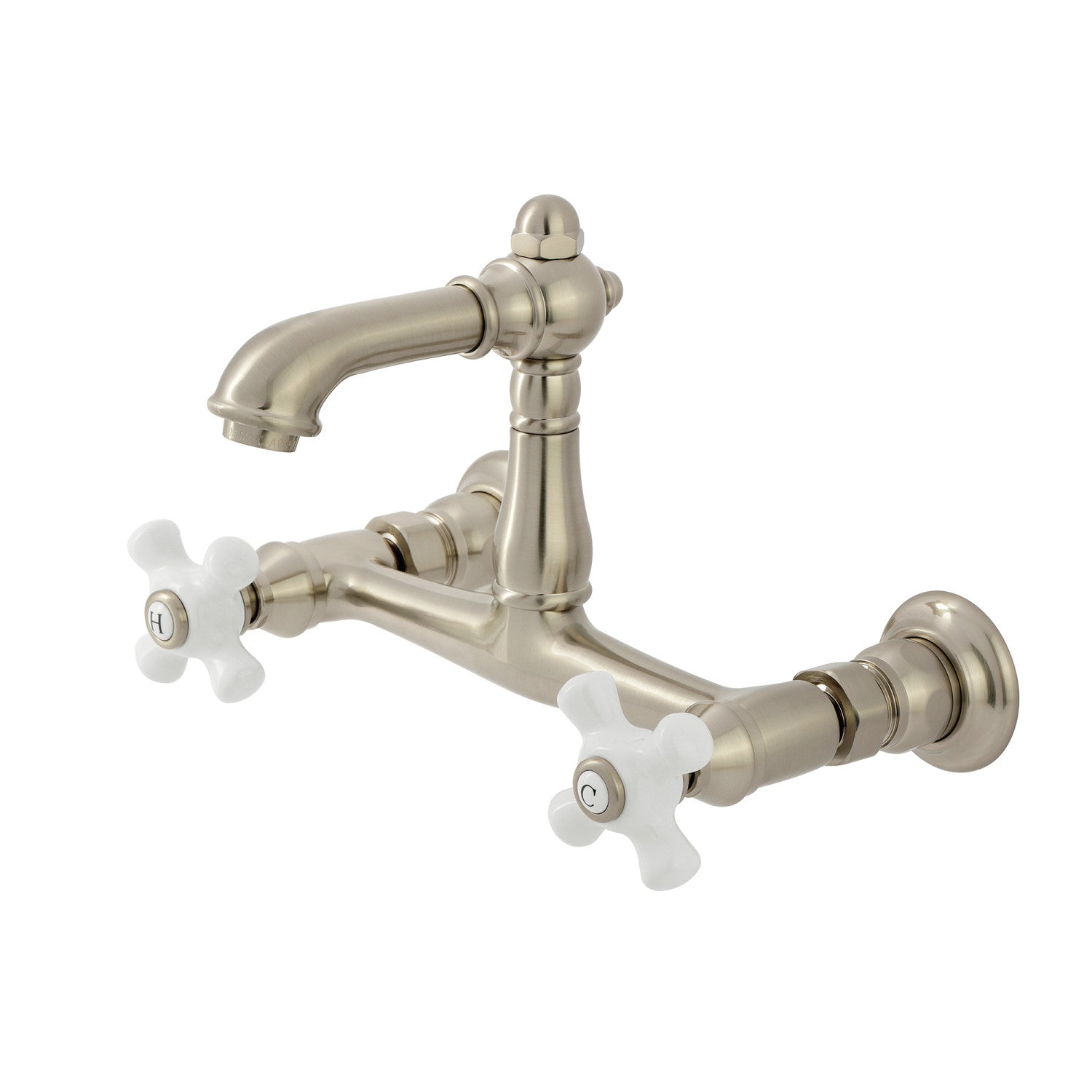 Kingston Heirloom KS7258PX - Robinet de salle de bain double poignée de pays anglais 2 trous, nickel brossé
