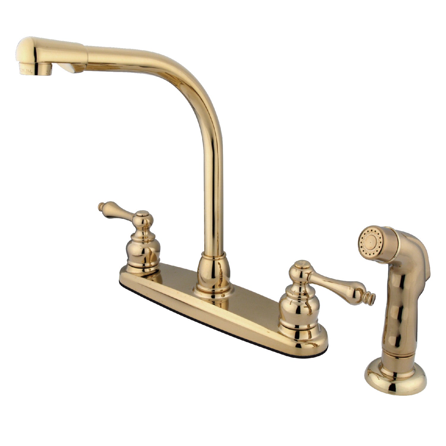 Kingston Tulare KB712ALSP - Victorian à deux poignées 4 trous 8" Centerset Robinet de cuisine avec pulvérisateur latéral, laiton poli