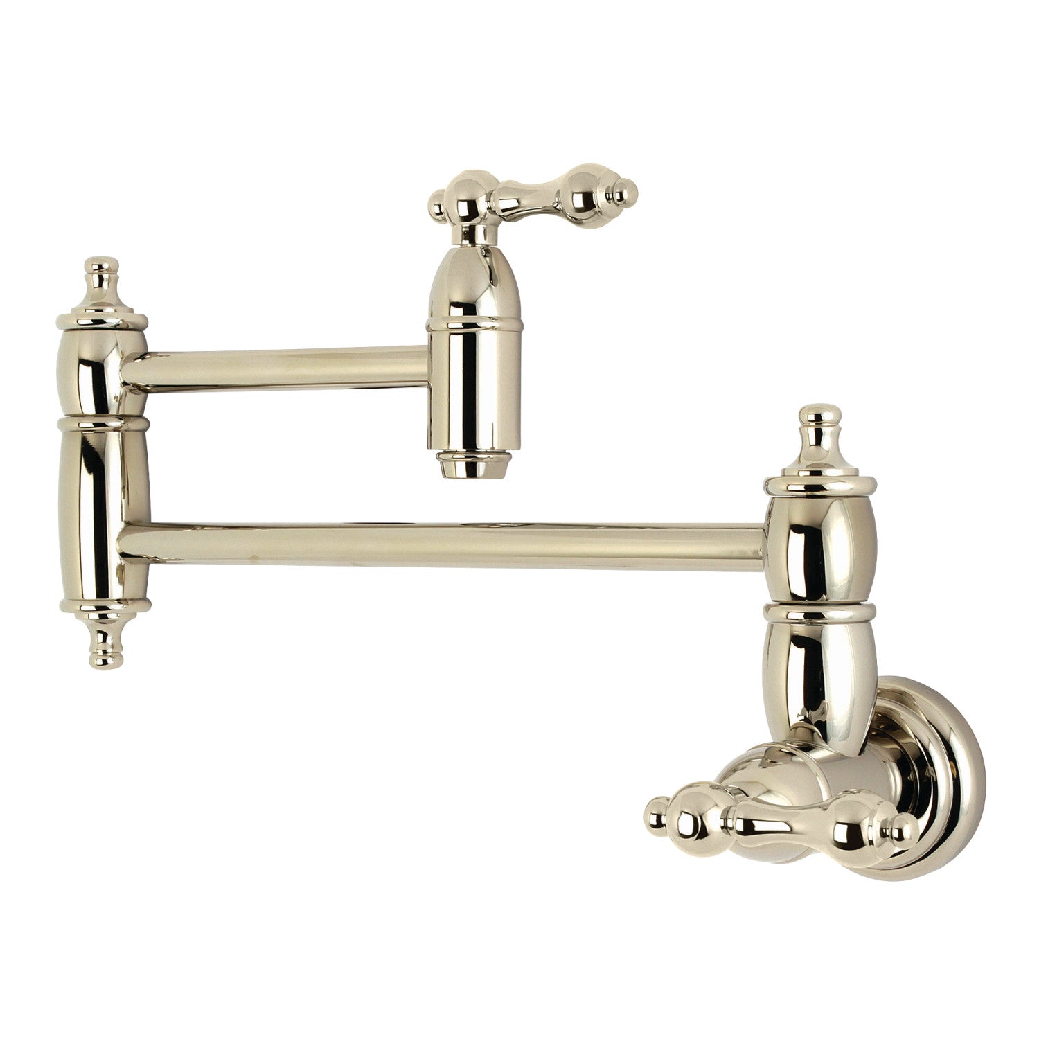 Kingston Heirloom KS3106AL - Restoration Two-Handle 1-Hole Wall Mount Pot Filler Faucet, Polished Nickel