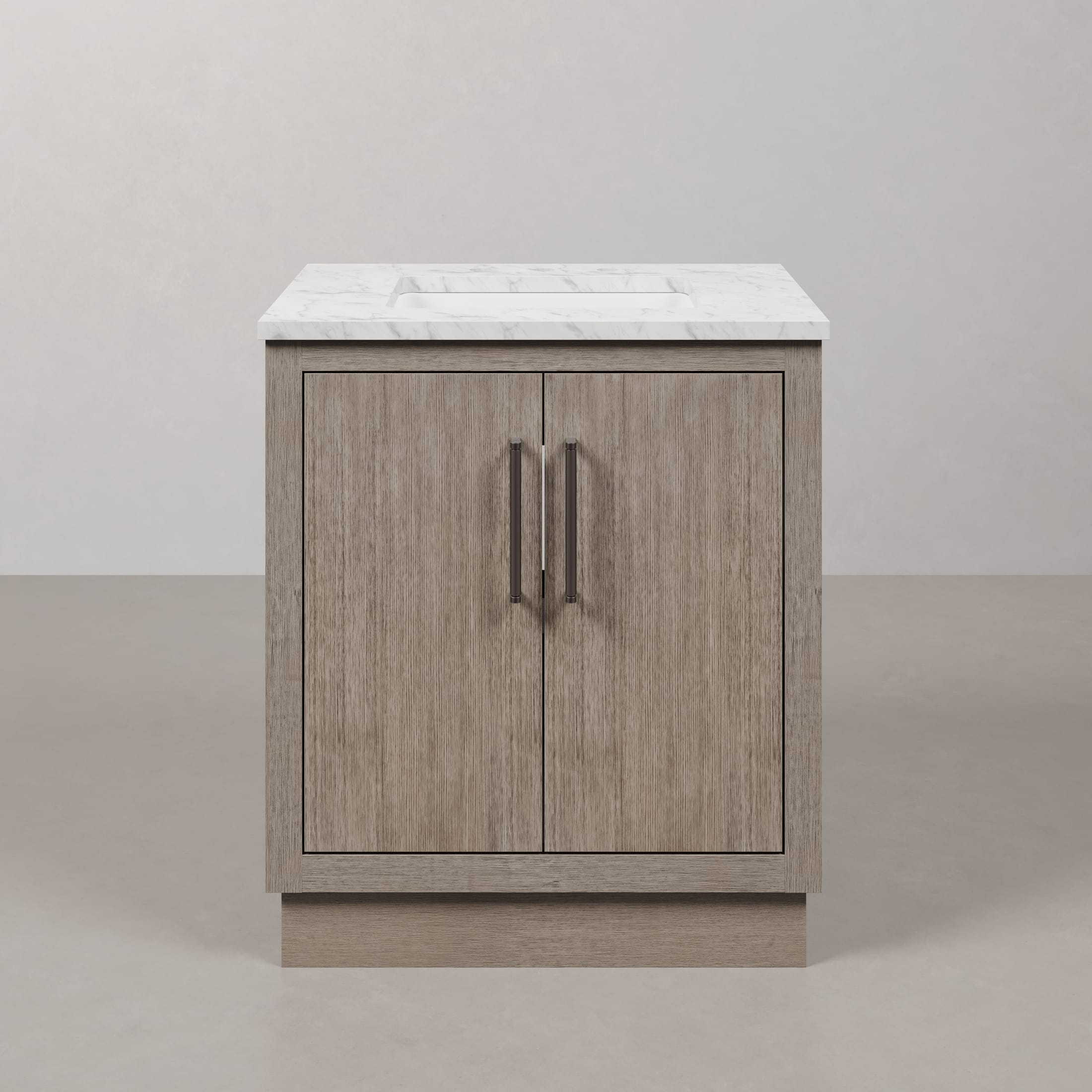 Kingston Luxe HU30CW03GK - 30 in. x 22 in. Bathroom Vanity White Marble Top and White Basin, Grey Oak