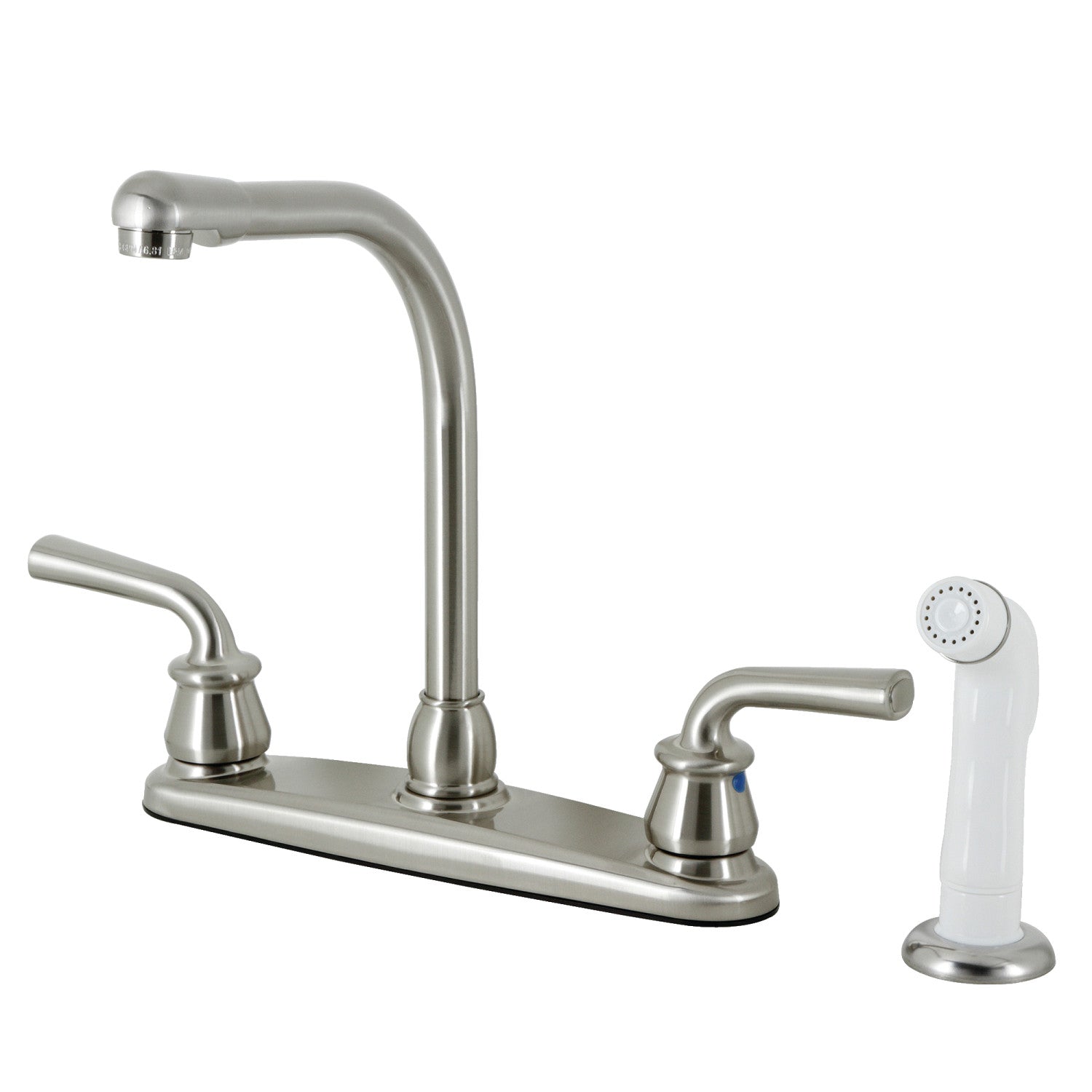 Kingston Tulare KB718RXL - Robinet de cuisine central à deux poignées avec pulvérisateur latéral blanc, nickel brossé