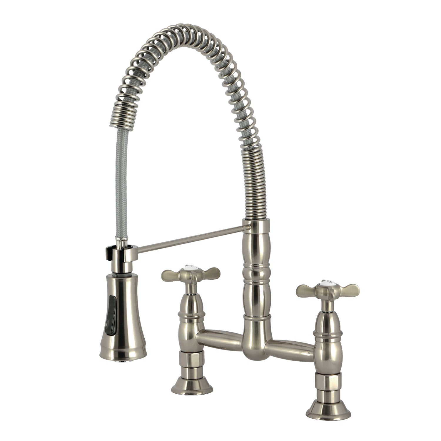 Kingston Tulare GS1278BEX - Essex Double-Handle 2 trous montage sur plage Pré-Rinçage Pont Robinet de cuisine, Nickel brossé