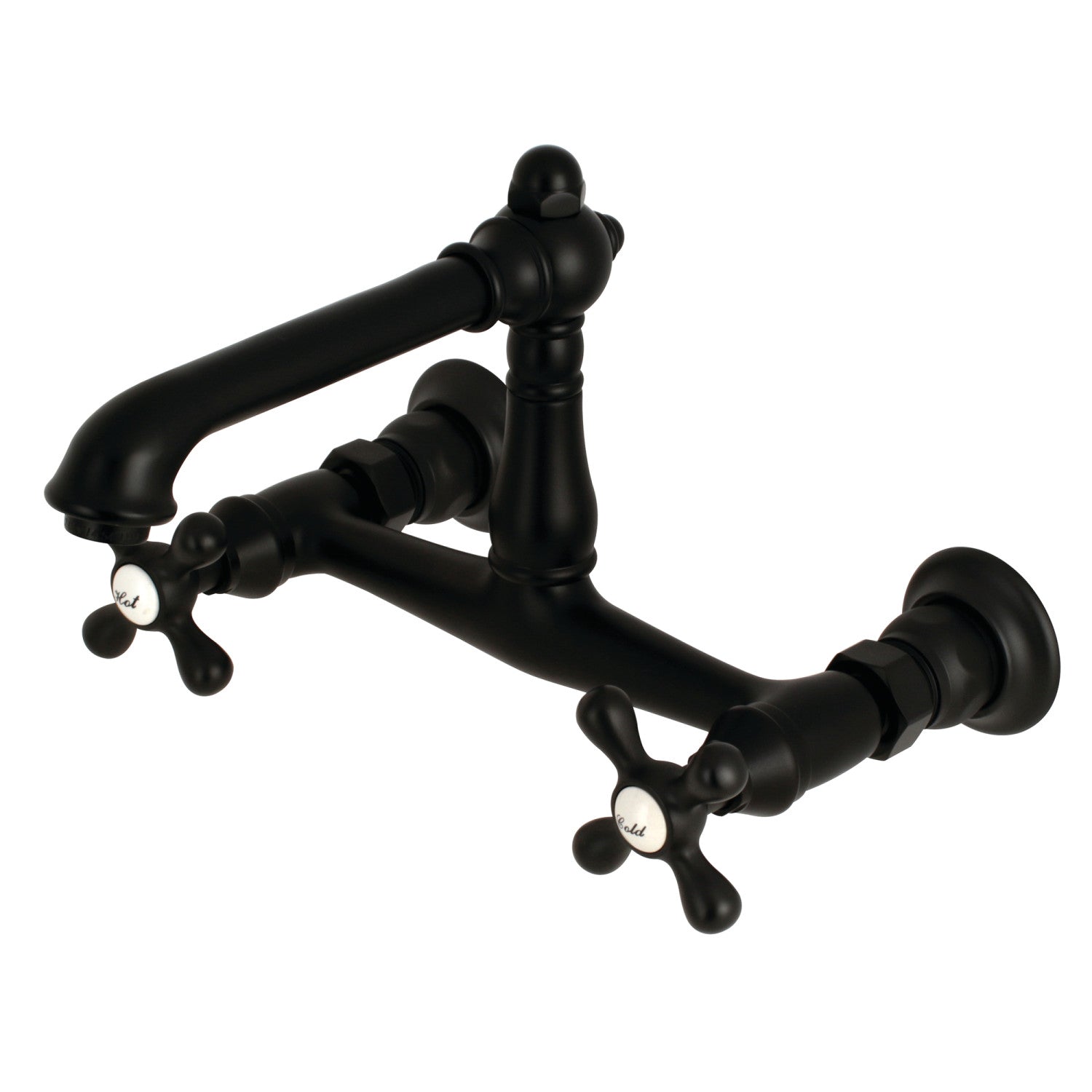 Kingston Heirloom KS7240AX - English Country Double-Handle 2-Hole Wall Mount Bathroom Faucet, Matte Black