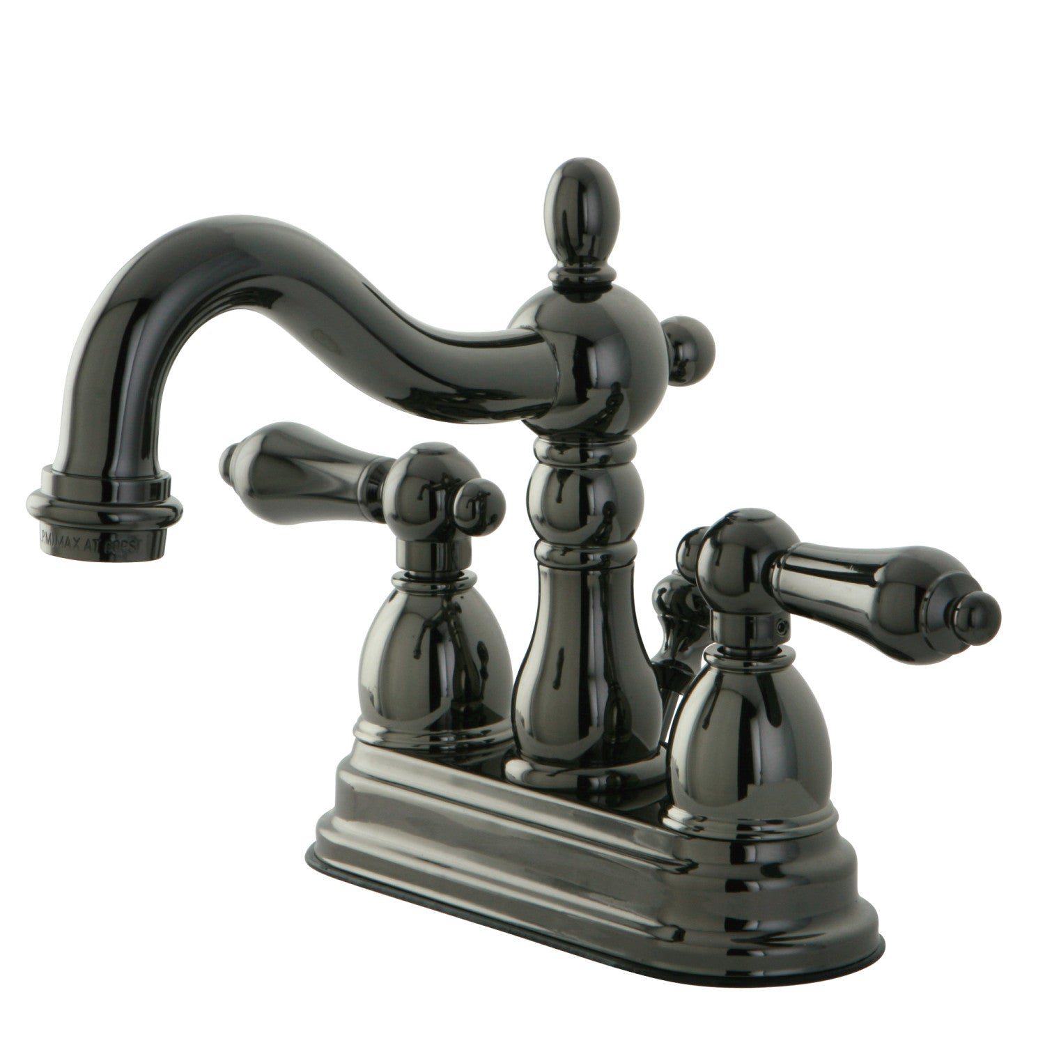 Kingston Heirloom NB1600AL - Water Onyx Double-Handle 3 trous montage sur plage 4-Inch Centerset Robinet de salle de bain avec drain à tirette, acier inoxydable noir