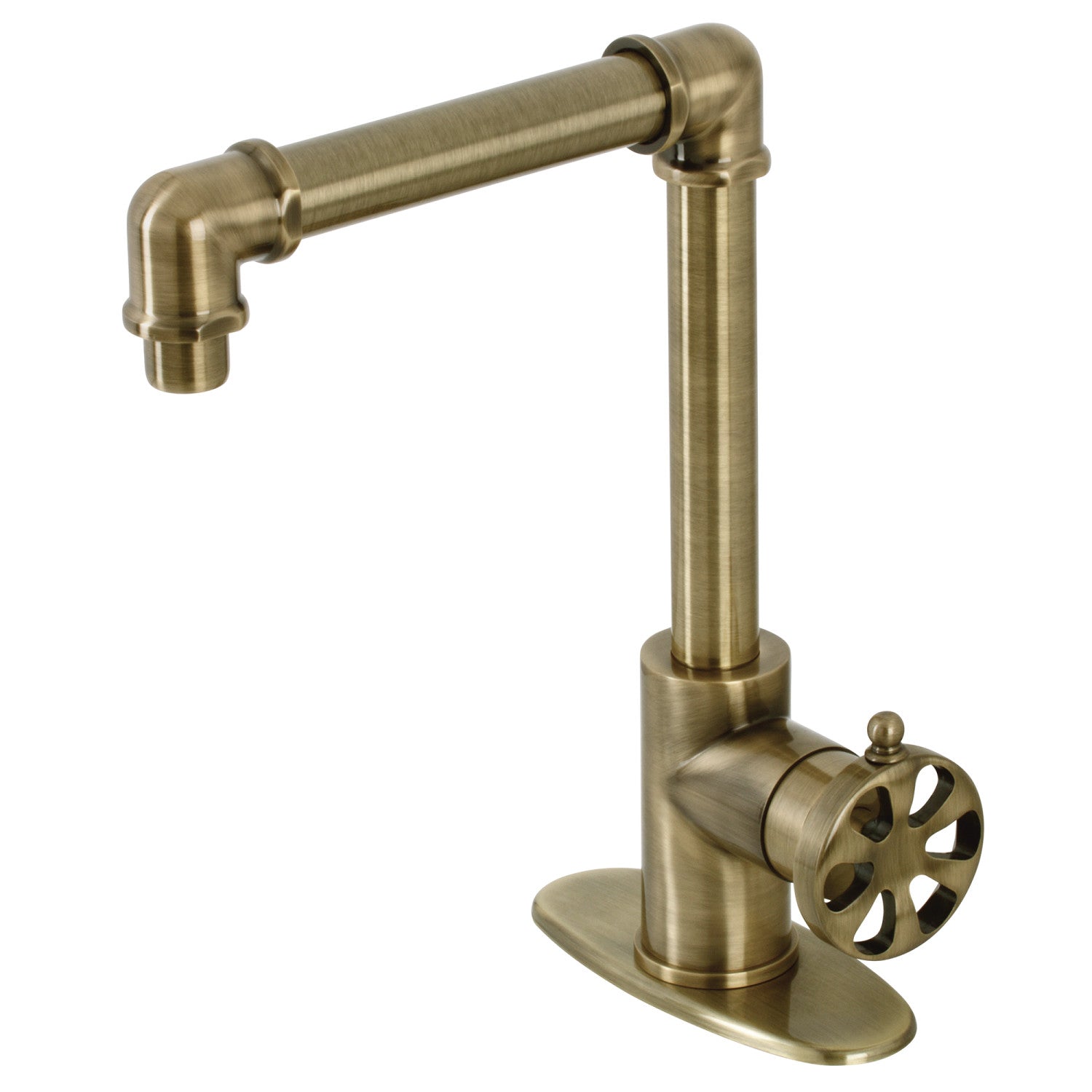 Kingston Sona KSD144RXAB - Robinet de salle de bain à une poignée Belknap 1 trou avec plaque de pont et bonde à tirette, laiton antique