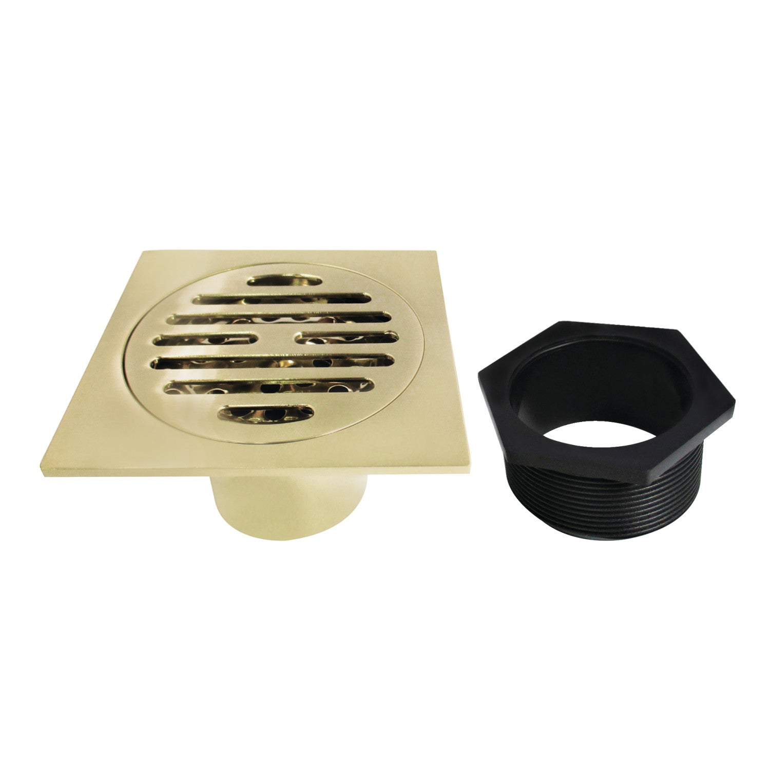 Kingston Watercourse BSF4262PB 4-Inch Brass Square Grid Shower Drain with Hair Strainer, Polished Brass