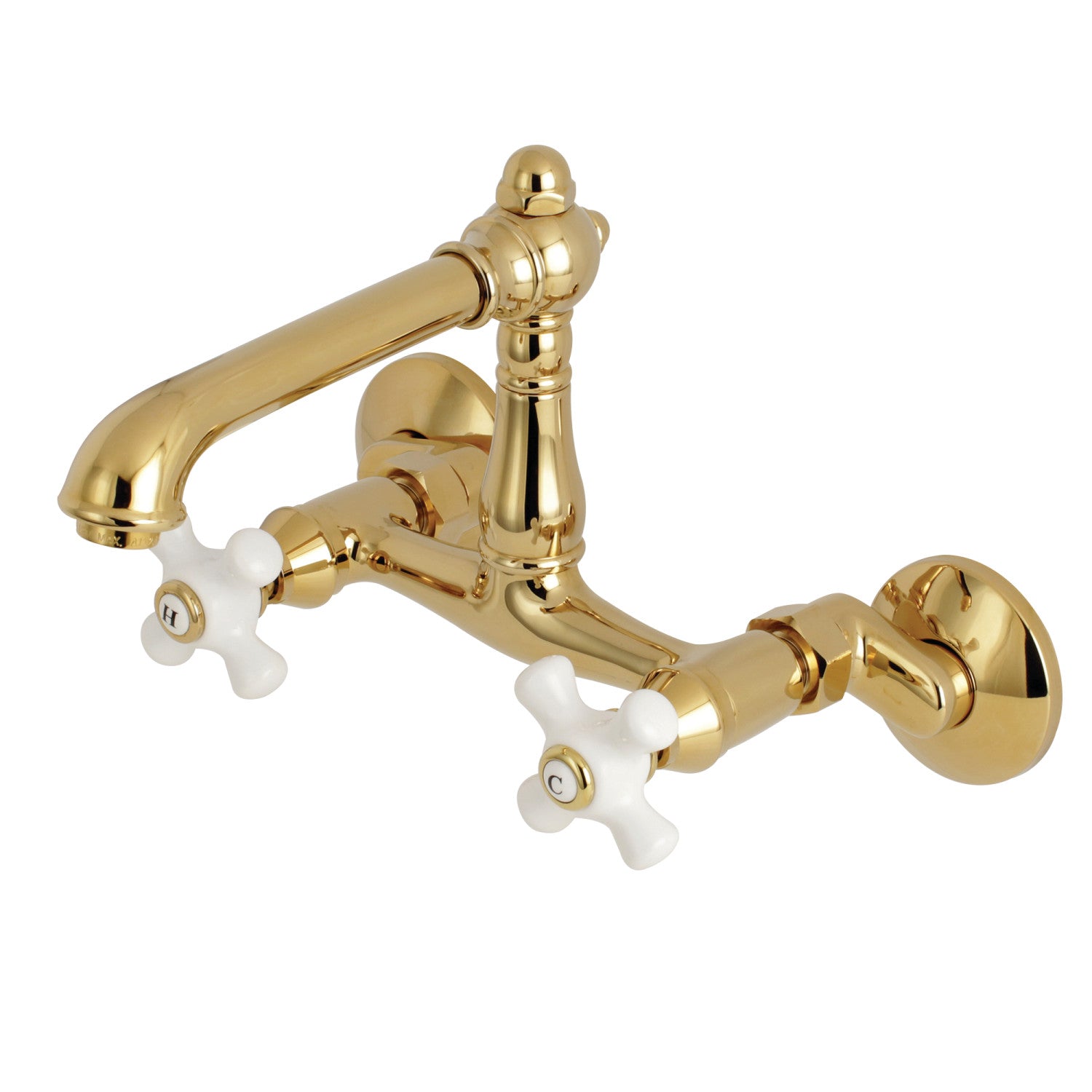 Kingston Tulare KS7222PX - Robinet de cuisine à deux poignées de pays anglais 2 trous Wall Mount Bridge, laiton poli