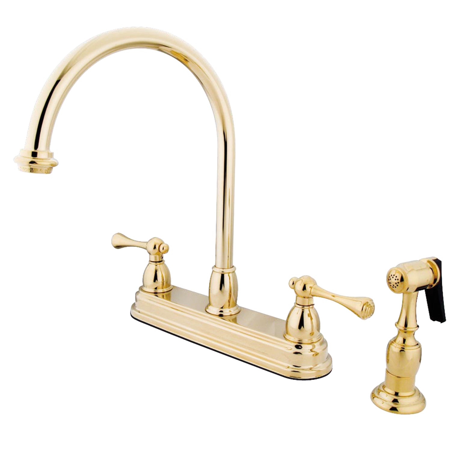 Kingston Tulare KB3752BLBS - Vintage deux poignées 4 trous 8" Centerset robinet de cuisine avec pulvérisateur en laiton, laiton poli