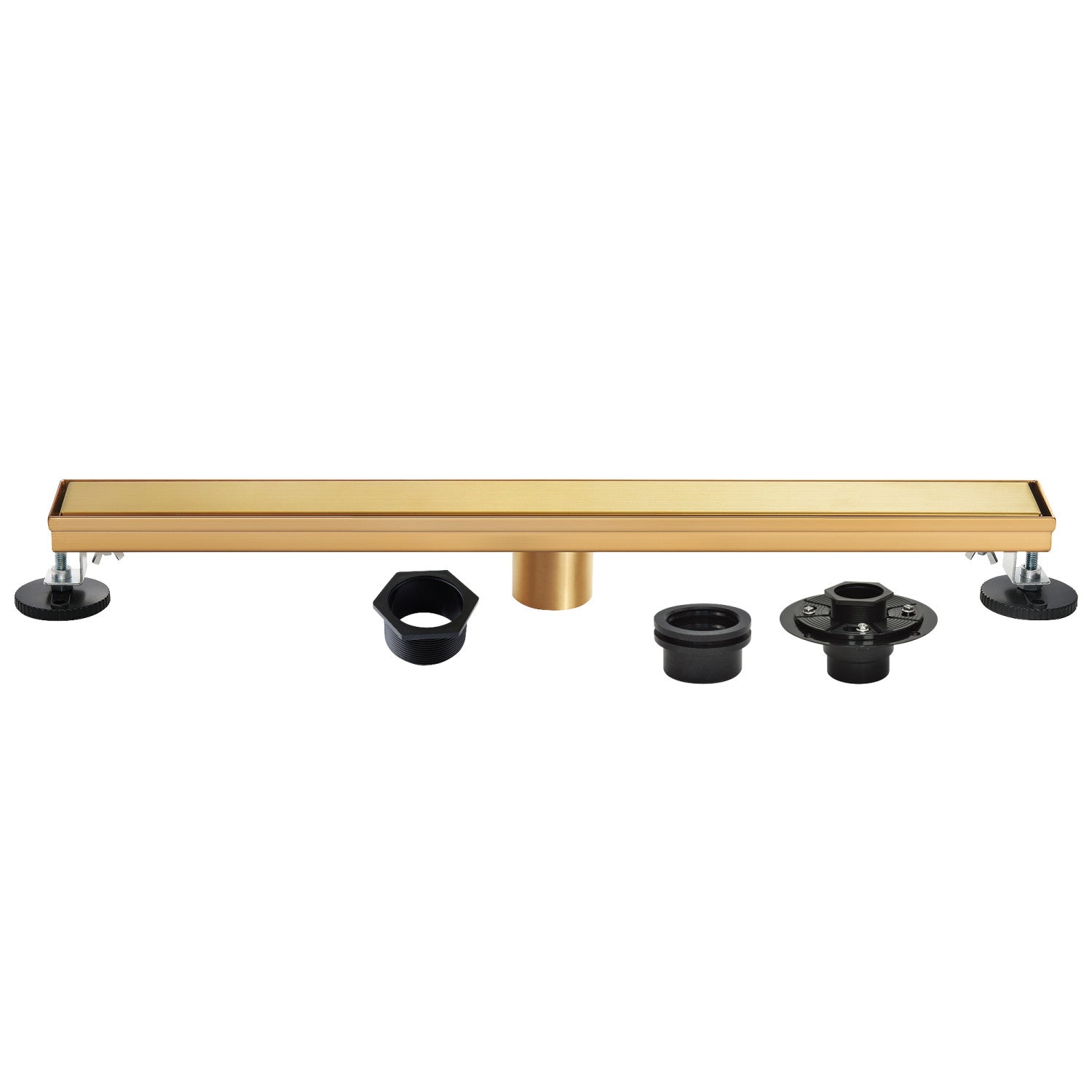 Kingston Watercourse BSFK4827 48-Inch Stainless Steel Linear Shower Drain with Reversible Tile Insert and Flat Grate, Drain with Base Flange and Hair Strainer, Brushed Brass