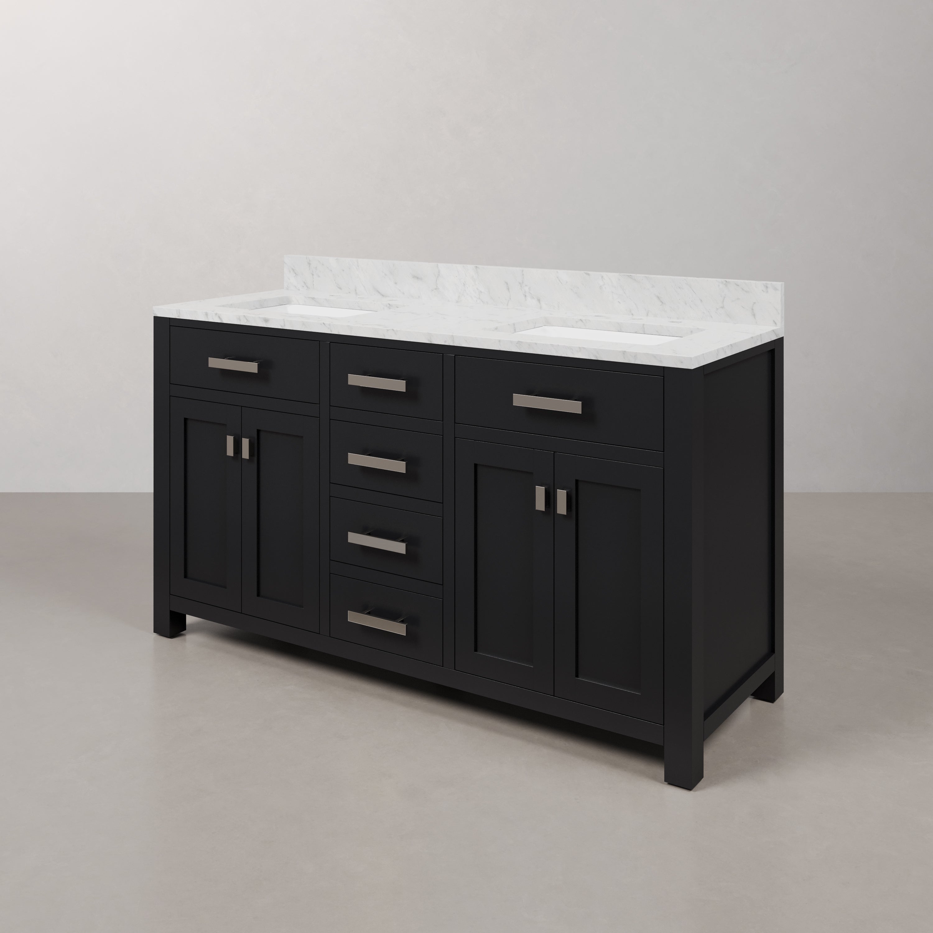 Kingston Luxe MS60CW01ES - 60 in. x 21.5 in. Bathroom Vanity Double Sink with Carrara White Marble Top, Espresso