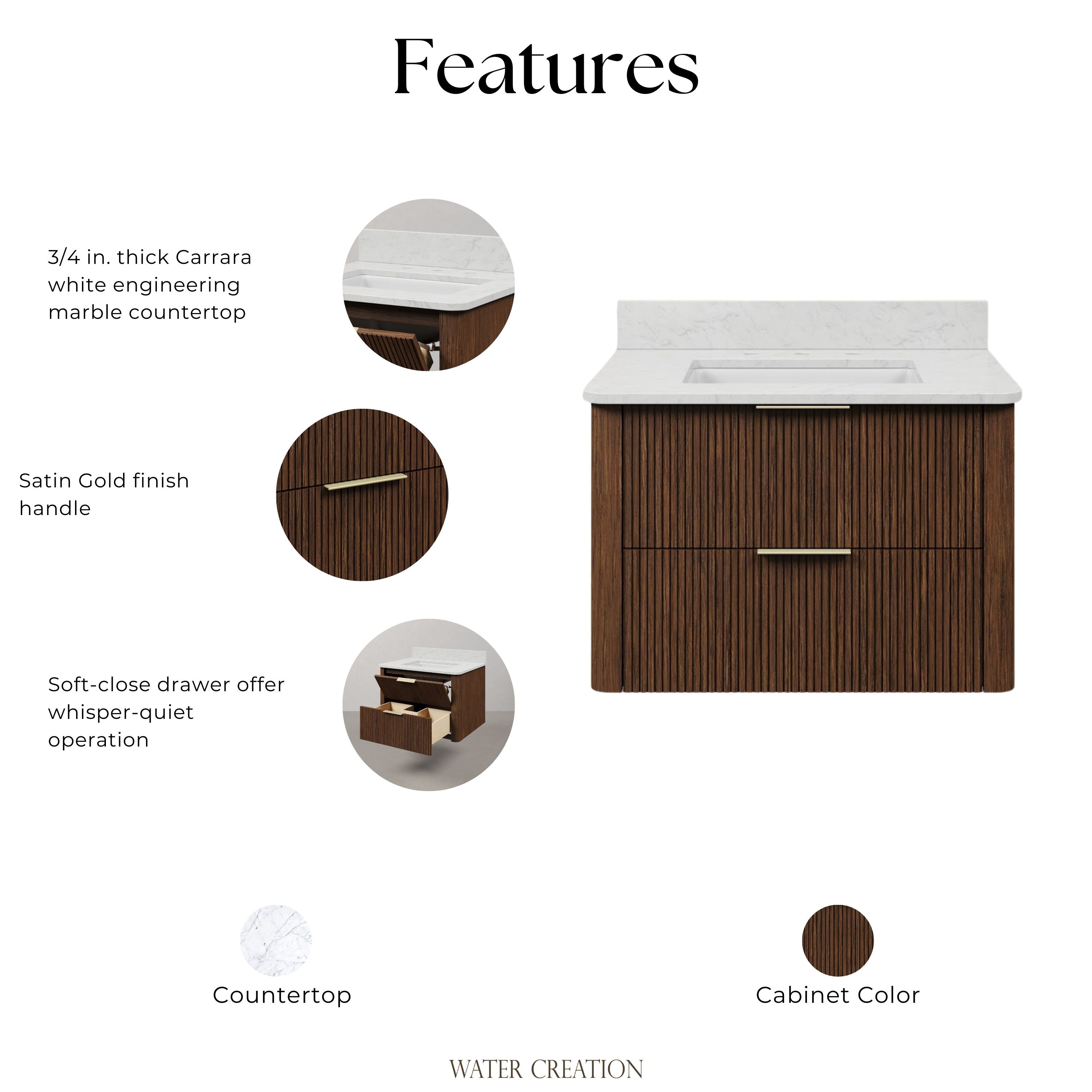 Kingston Luxe EU30EM00TO - 30 in. x 22 in. Bathroom Vanity Single Sink Freestanding with Carrara White Engineered Stone Top, Truffle Oak