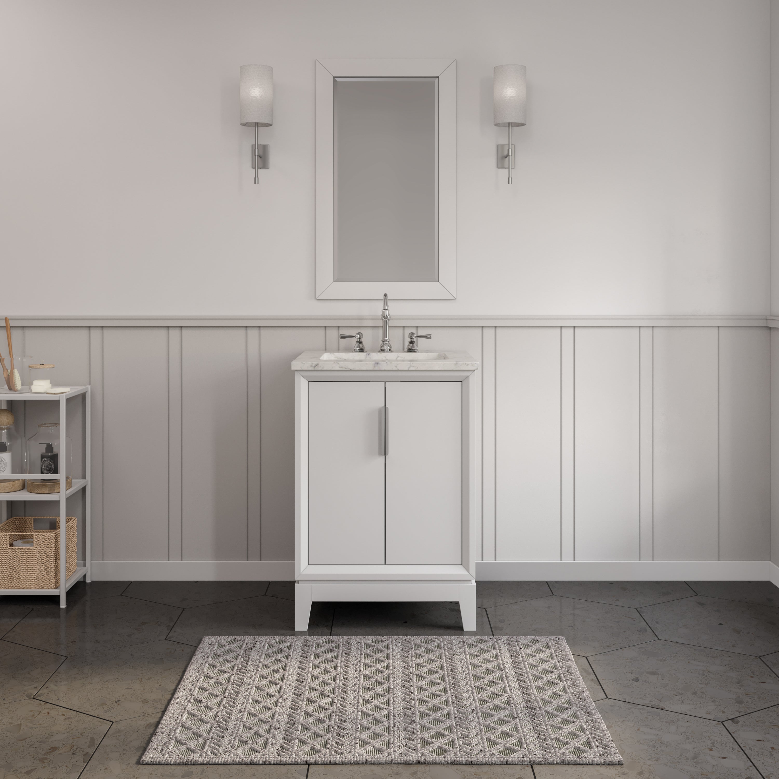Kingston Luxe EL24CW01PW - 24 in. x 22 in. Bathroom Vanity Carrara White Marble Top, Pure White