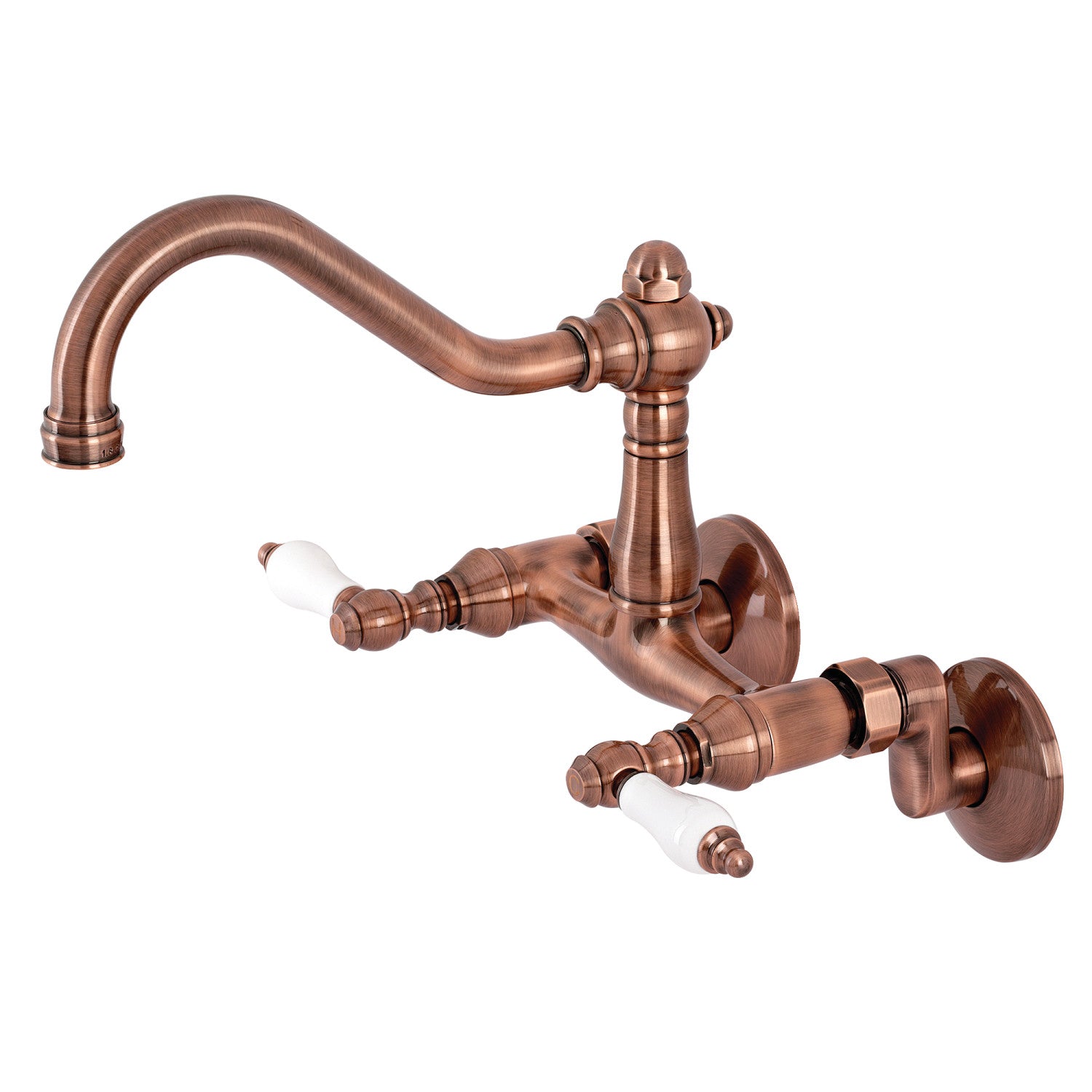 Kingston Heirloom KS322PLAC - Vintage deux poignées 2 trous mur pont robinet de cuisine, cuivre antique