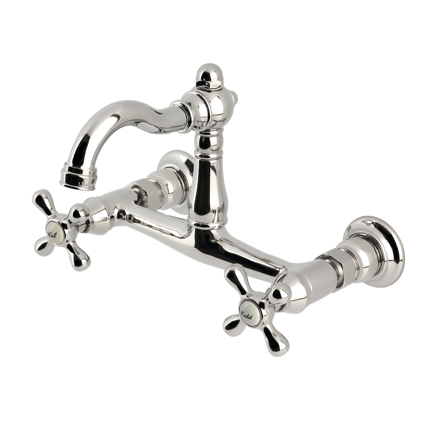 Kingston Heirloom KS3256AX - Robinet de cuisine à deux poignées vintage 2 trous Wall Mount Bridge, nickel poli