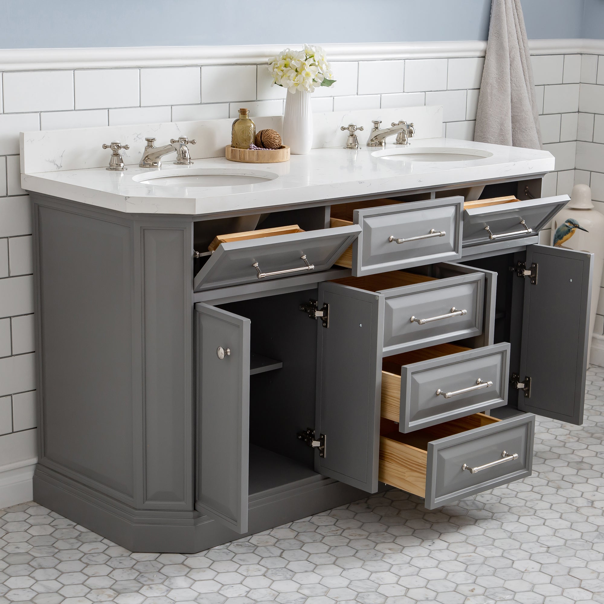 Kingston Luxe PA60QZ05CG - 60 in. x 22 in. Bathroom Vanity Quartz Top and White Basin, Cashmere Grey