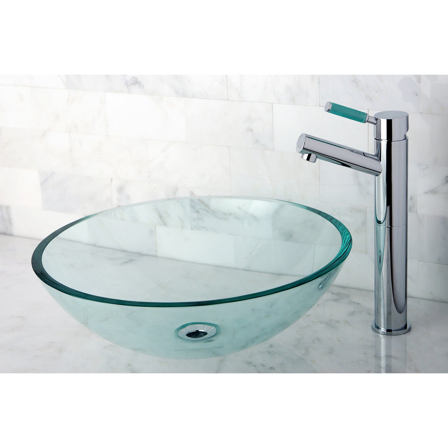 Kingston Templeton EVSPCC1 16-1/2 Inch Tempered Glass Round Vessel Sink, Crystal Clear