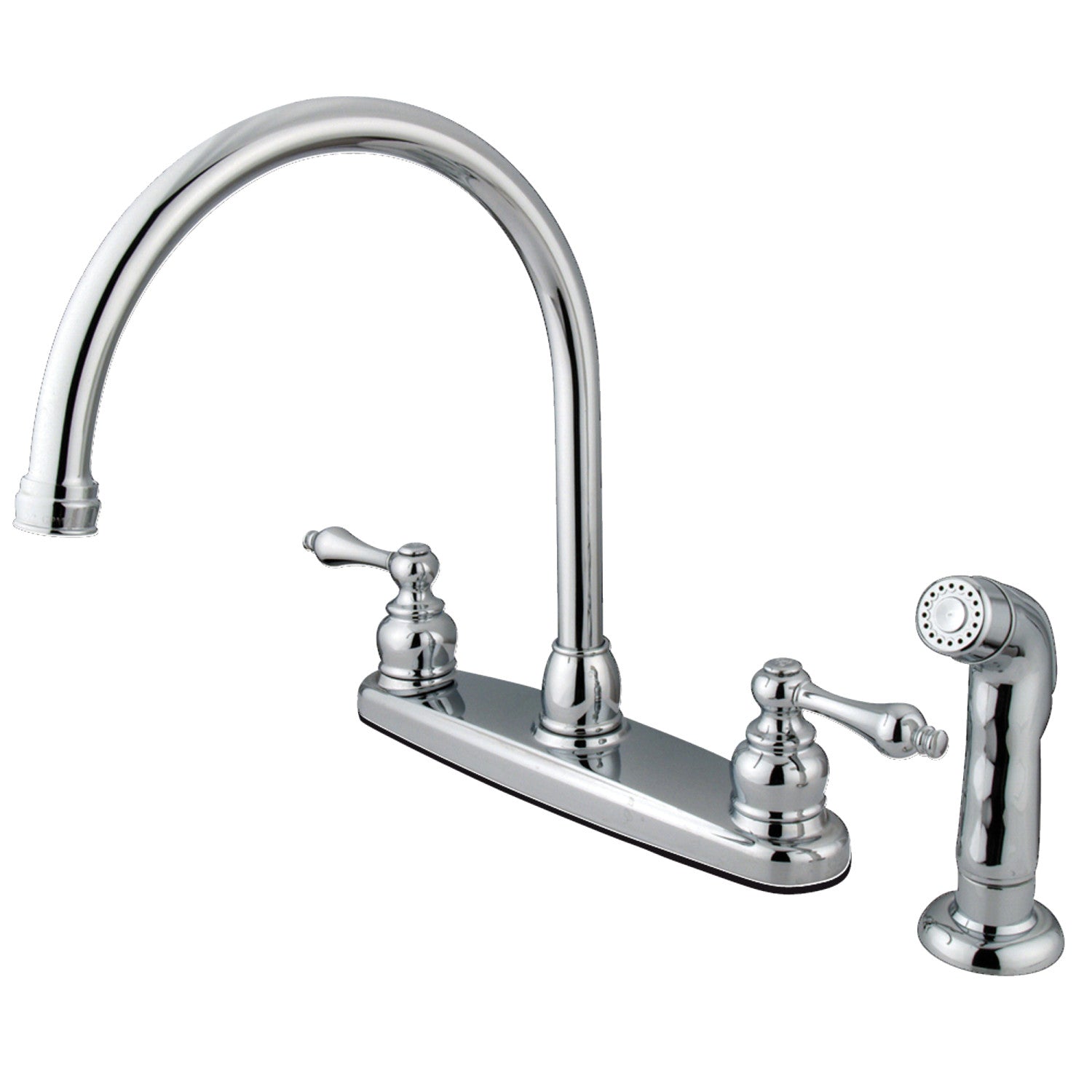 Kingston Heirloom KB721ALSP - Robinet de cuisine à deux poignées vintage 4 trous 8" Centerset avec pulvérisateur latéral, chrome poli