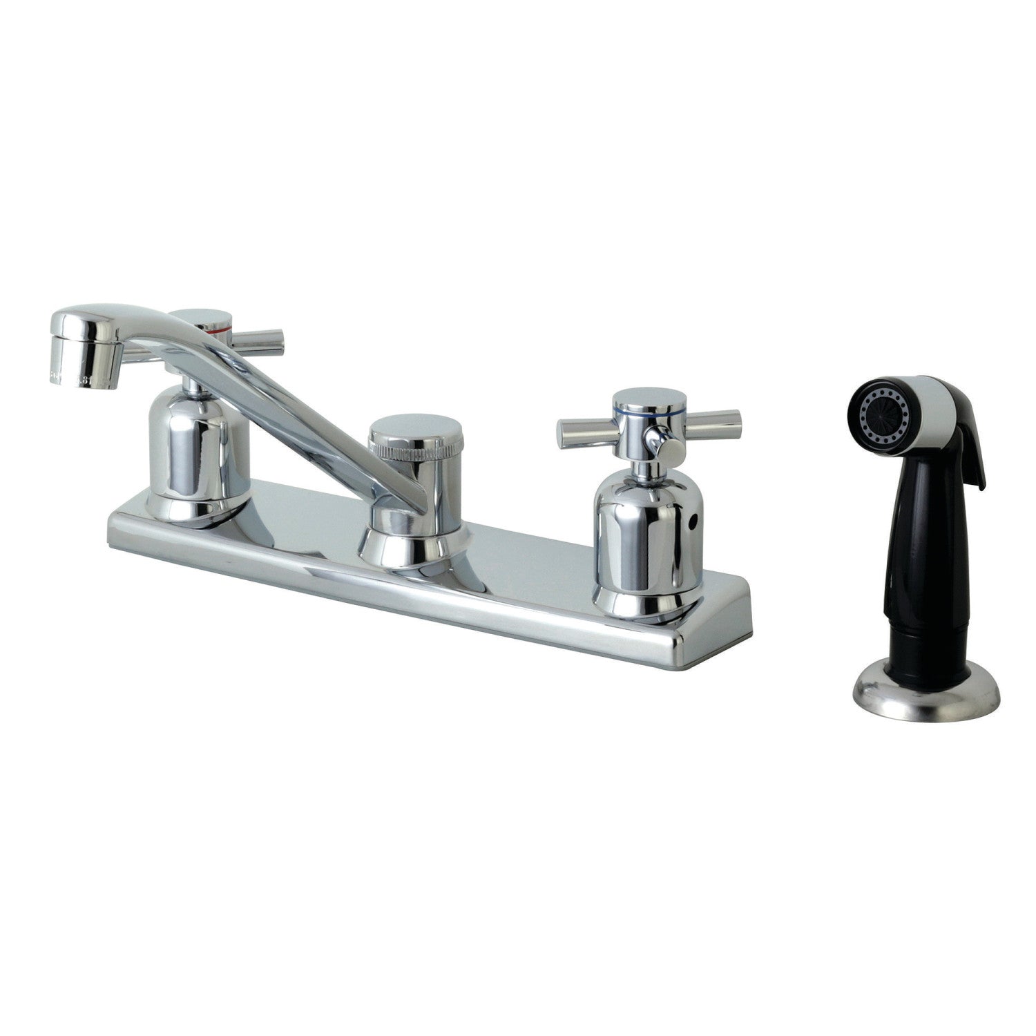 Kingston Tulare FB122DX - Robinet de cuisine central à deux poignées Concord 4 trous 8" avec pulvérisateur latéral, chrome poli