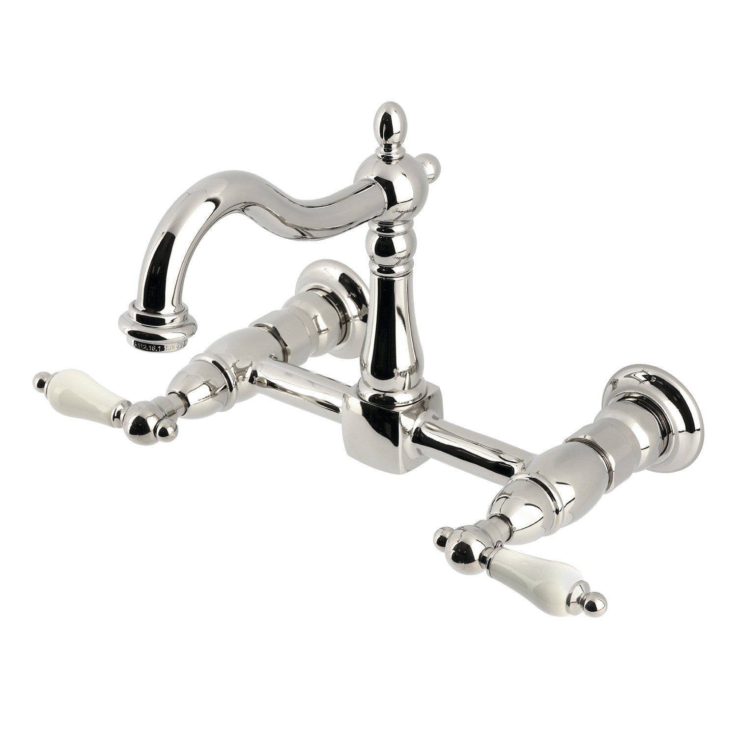 Kingston Heirloom KS1266PL - Robinet de cuisine à deux poignées Heritage 2 trous Wall Mount Bridge, nickel poli