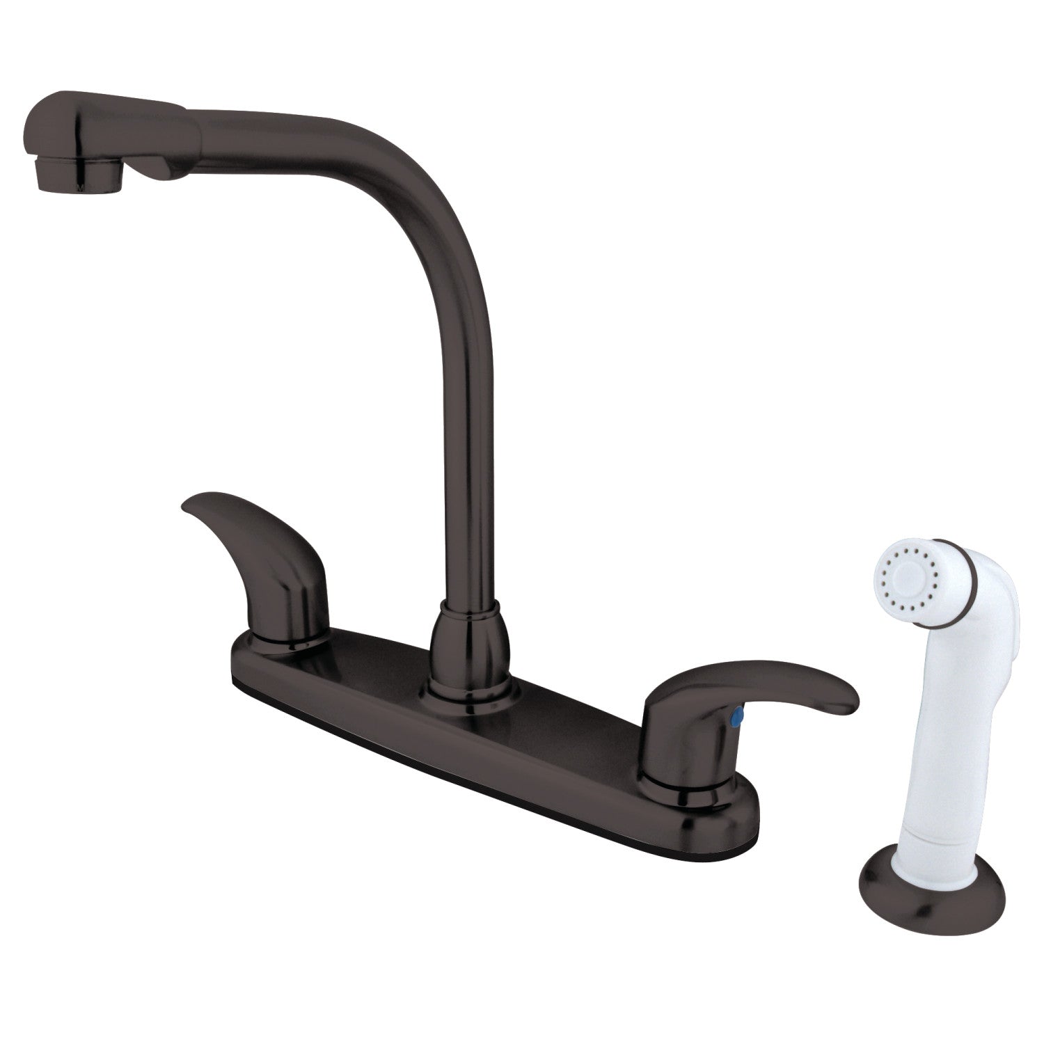 Kingston Tulare KB715LL - Robinet de cuisine central à deux poignées 4 trous 8" avec pulvérisateur latéral, bronze frotté à l'huile