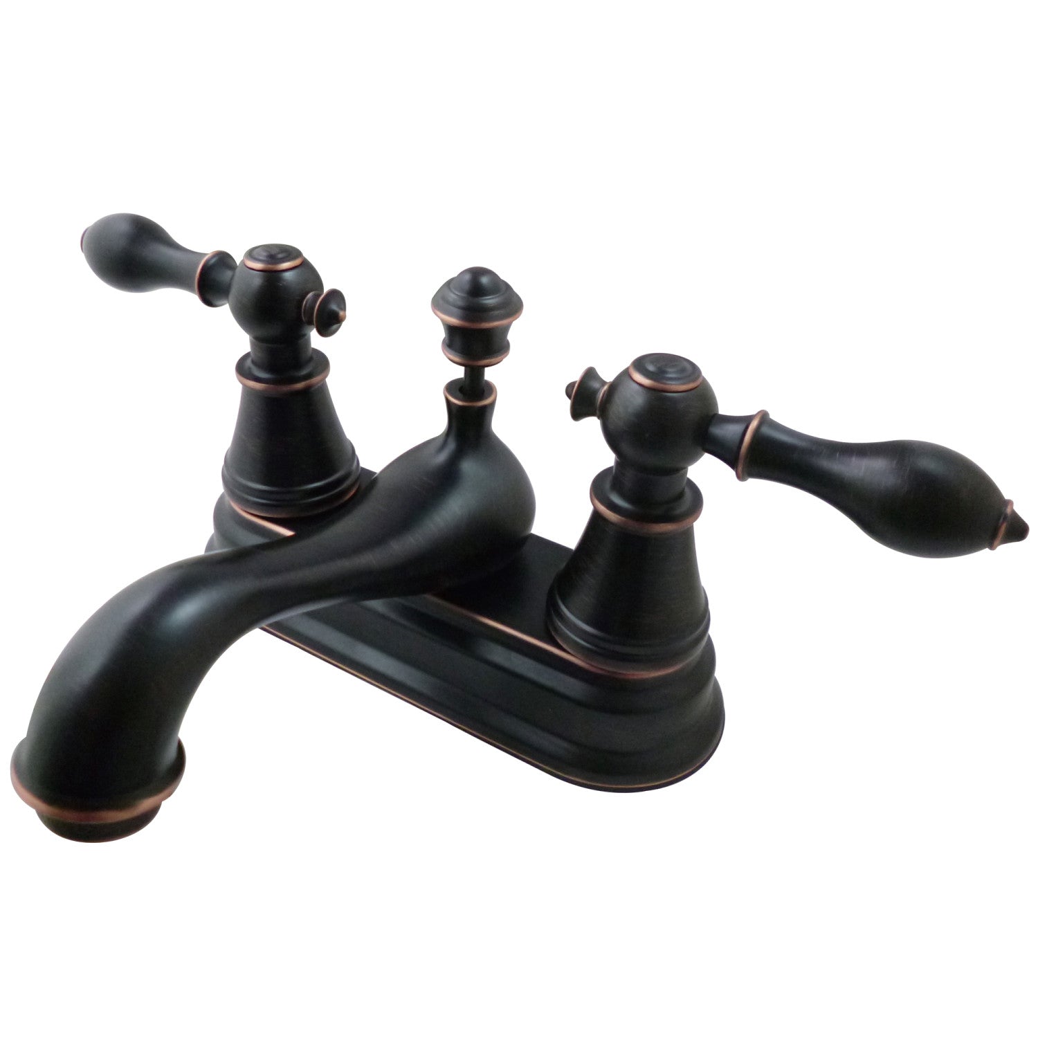 Kingston Heirloom FSY3606AL - Robinet de salle de bains double poignée classique anglais 3 trous montage sur plage 4-Inch Centerset avec drain à tirette, Naples Bronze