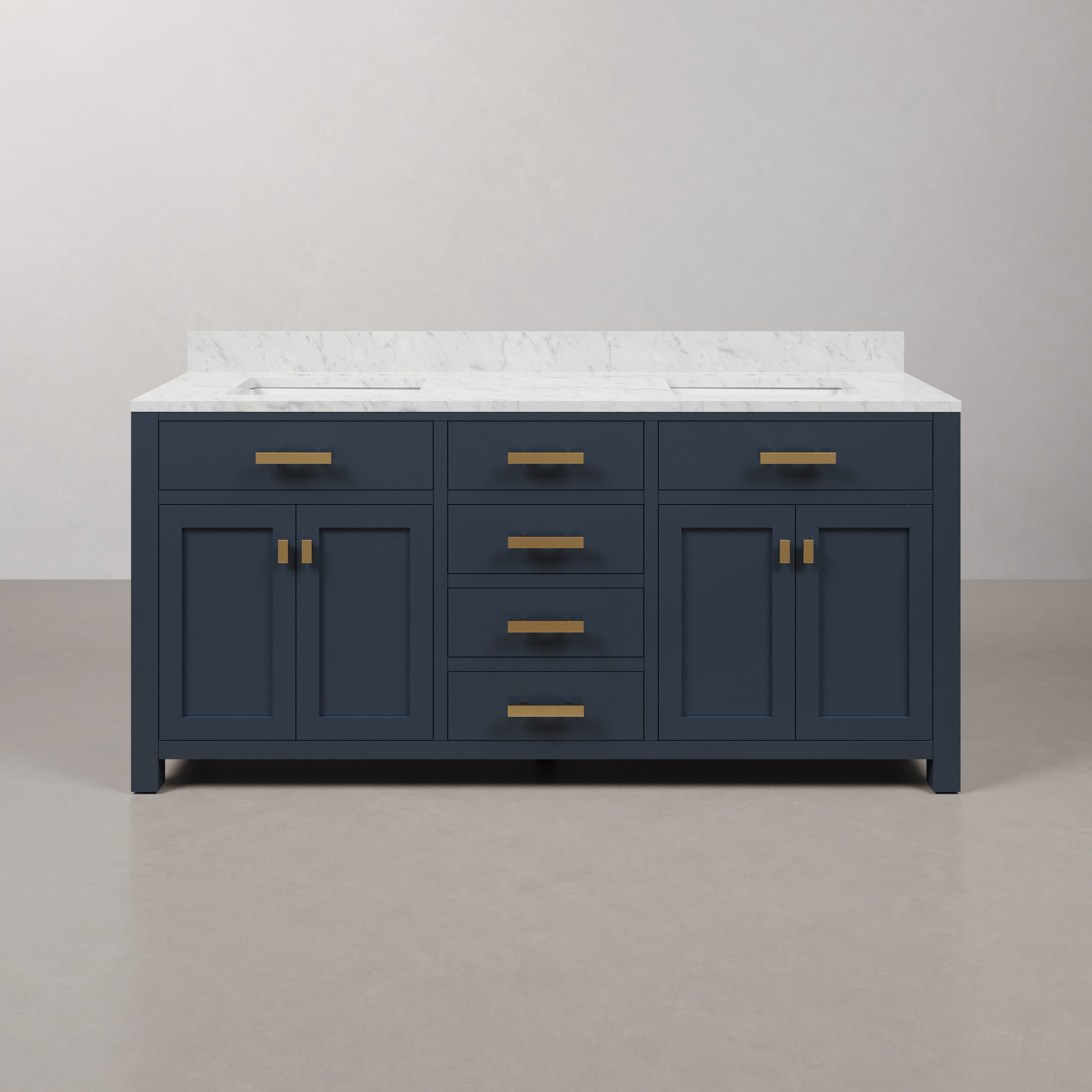 Kingston Luxe MS72CW06MB - 72 in. x 21.5 in. Bathroom Vanity Carrara White Marble Top and White Basins, Monarch Blue