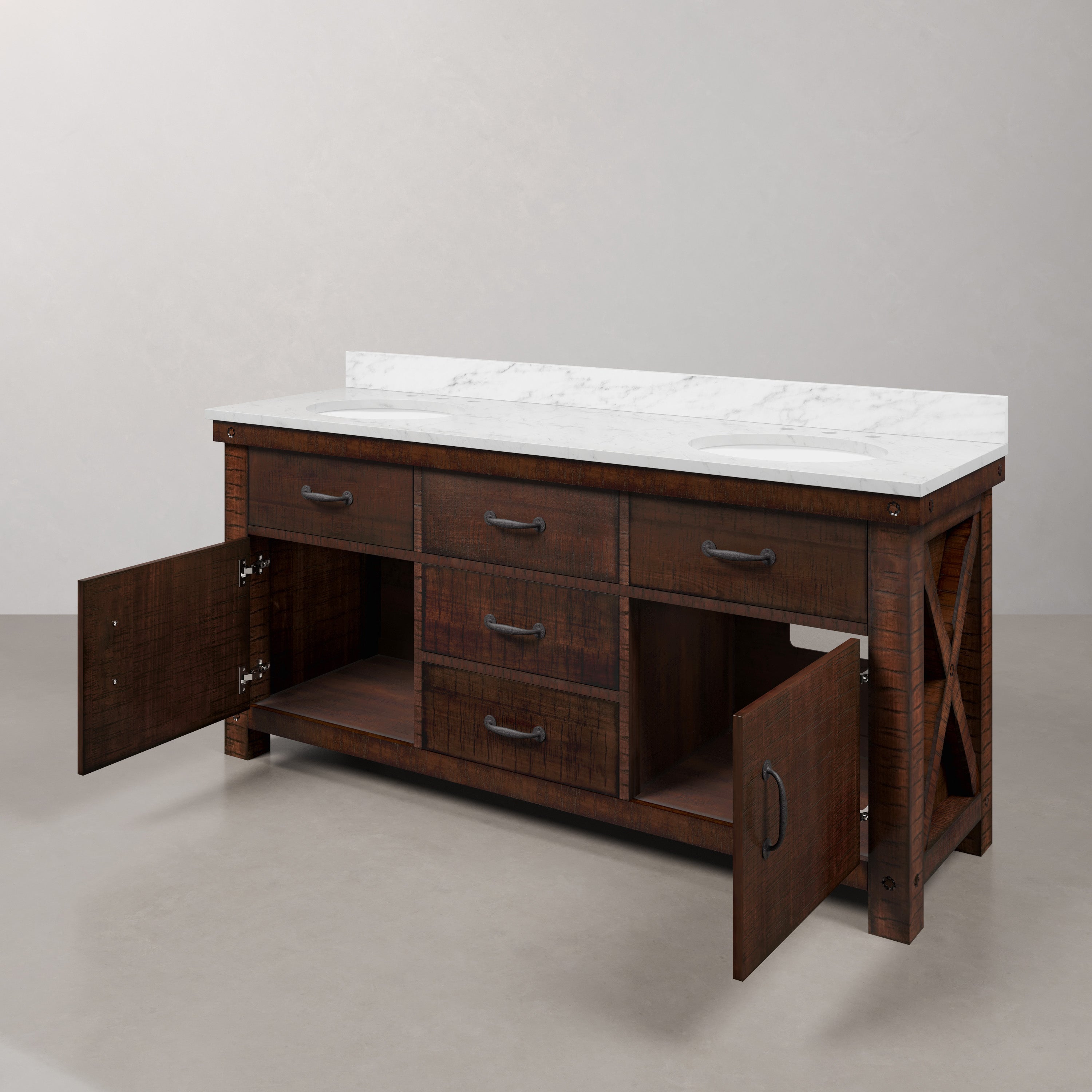 Kingston Luxe AB72CW03RS - 72 in. x 22 in. Bathroom Vanity Marble Top and White Basin, Rustic Sierra