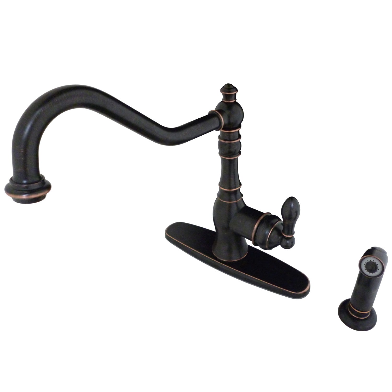 Kingston Heirloom GSY7706ACLSP - Robinet de cuisine américain classique à une poignée 2-or-4 trou de pont robinet avec pulvérisateur latéral, Naples Bronze