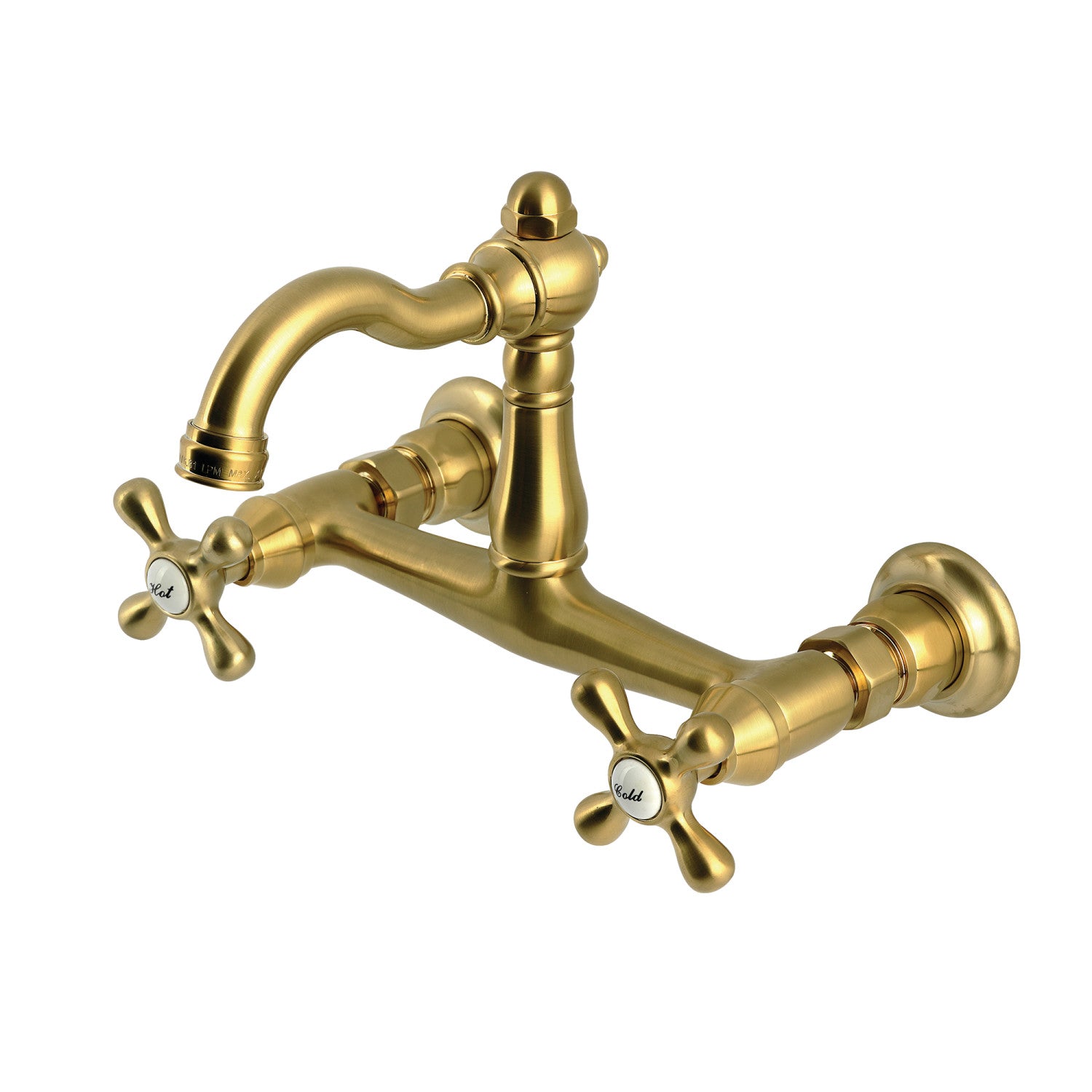 Kingston Heirloom KS3257AX - Robinet de cuisine à deux poignées vintage 2 trous Wall Mount Bridge, laiton brossé
