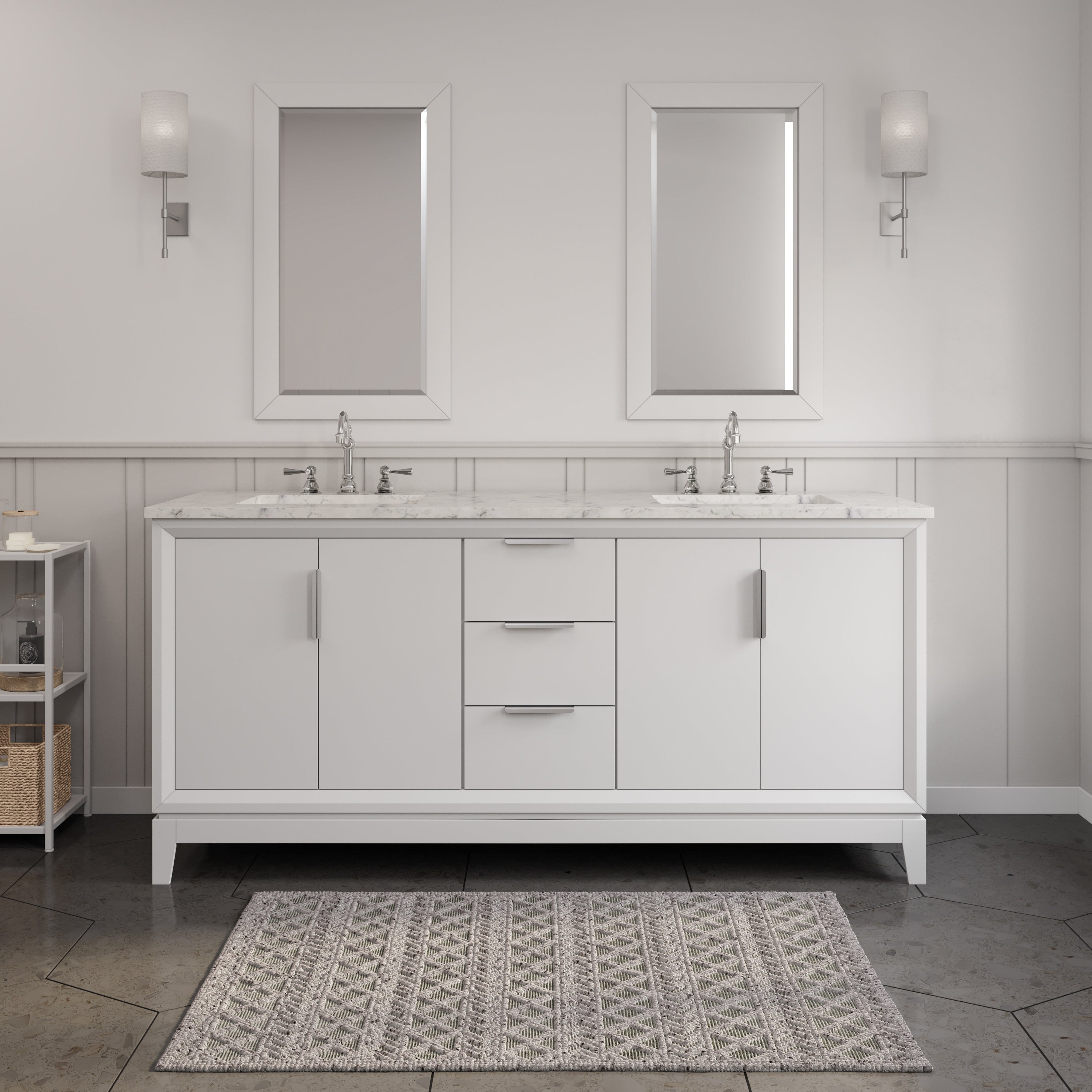 Kingston Luxe EL72CW01PW - 72 in. x 22 in. Bathroom Vanity Carrara White Marble Top and White Ceramic Basins, Pure White