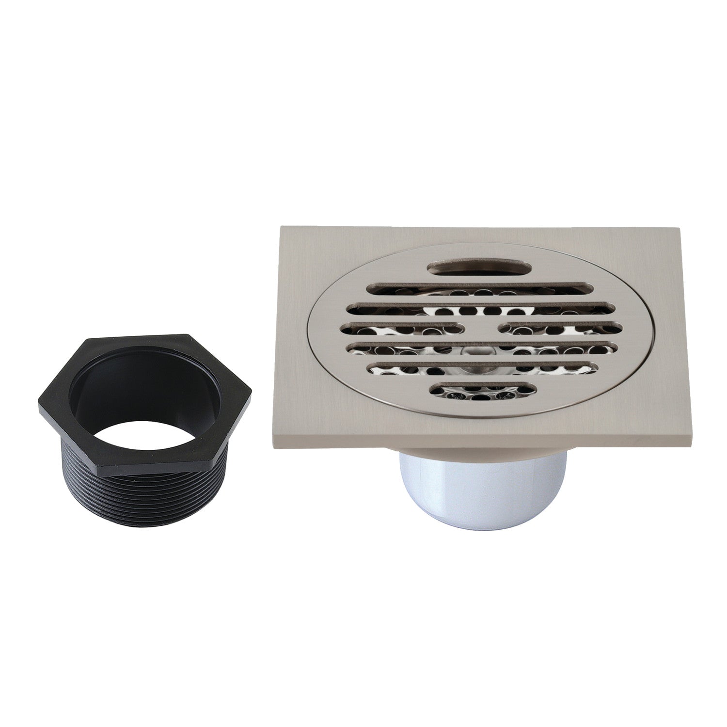 Kingston Watercourse BSF4262BN 4-Inch Brass Square Grid Shower Drain with Hair Strainer, Brushed Nickel
