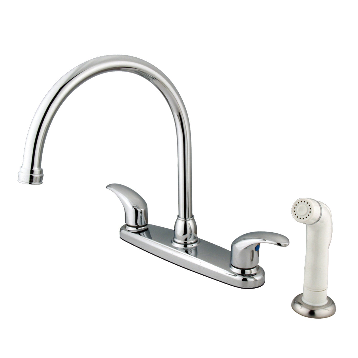 Kingston Tulare KB6791LL - Robinet de cuisine central à deux poignées 4 trous 8" avec pulvérisateur latéral, chrome poli