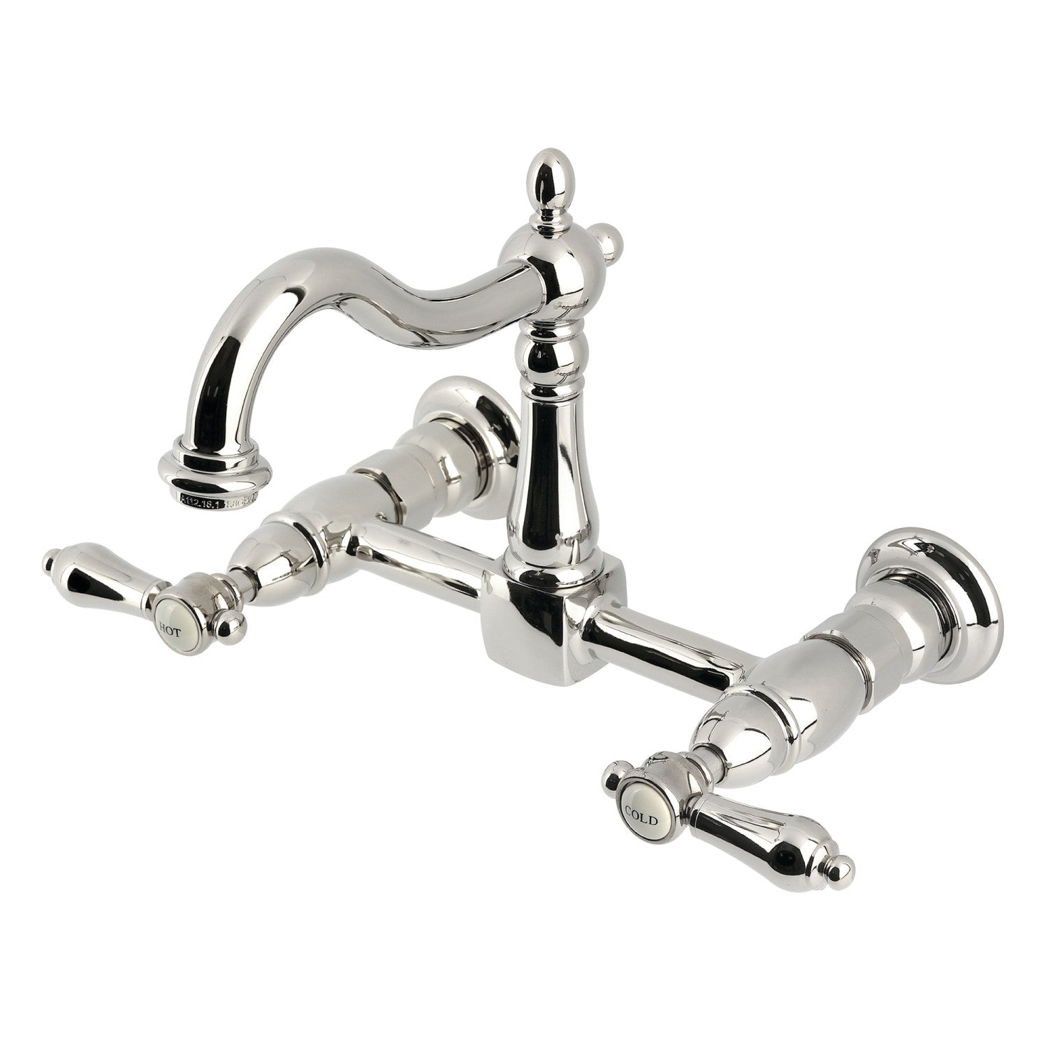 Kingston Heirloom KS1266BAL - Robinet de cuisine à deux poignées 2 trous Wall Mount Bridge, nickel poli