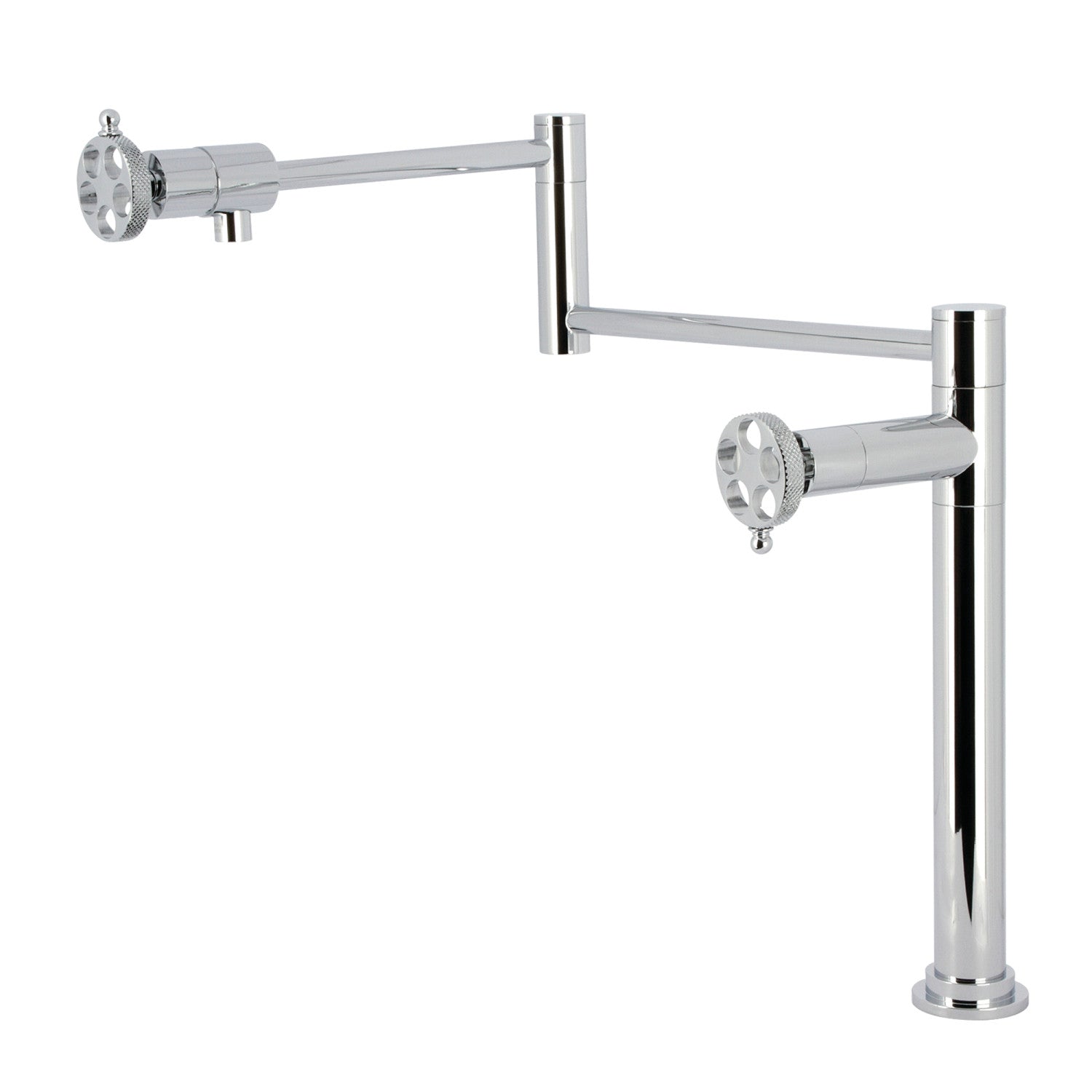 Kingston Sona KS4701RKX - Webb Robinet de remplissage de pot de plate-forme à deux poignées 1 trou avec poignée moletée, chrome poli